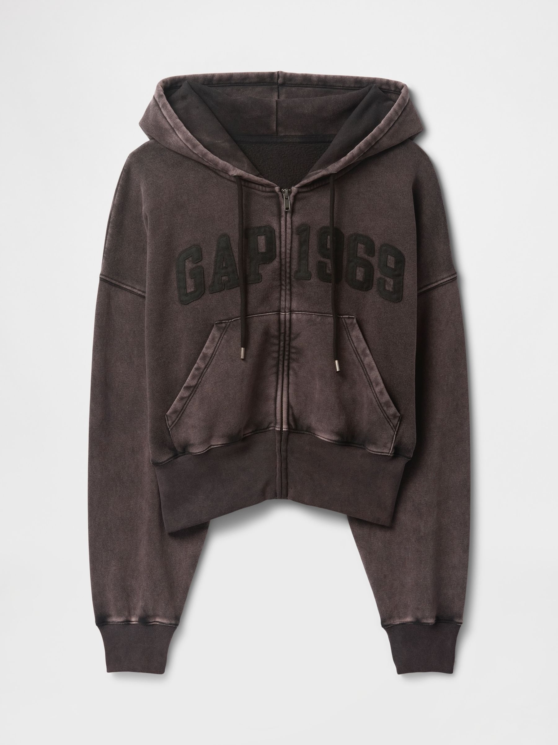 Washed Black Vintage Soft Full-Zip Wedge Hoodie - Image 5 of 5