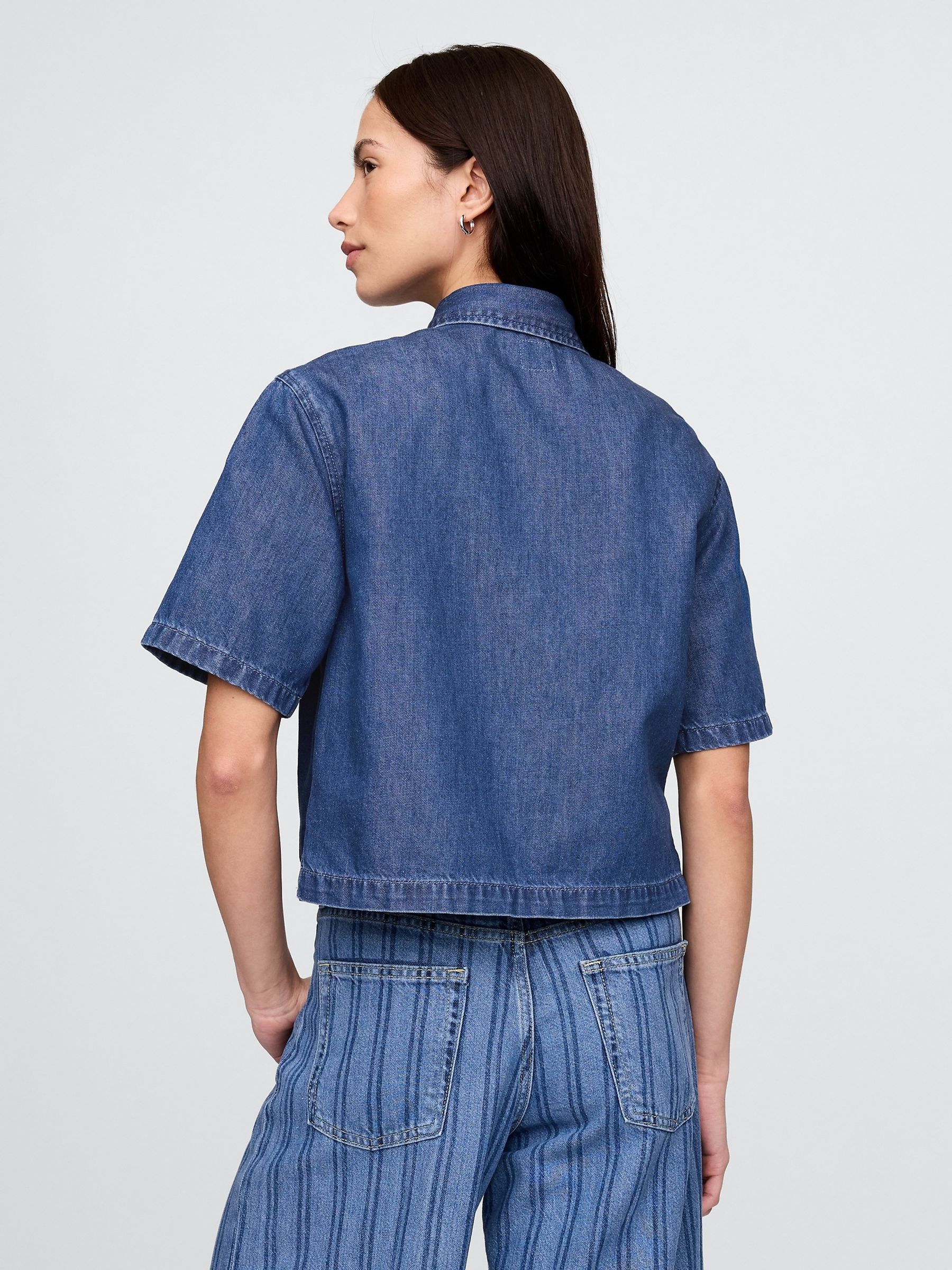 Blue UltraSoft Cropped Denim Shirt - Image 2 of 5