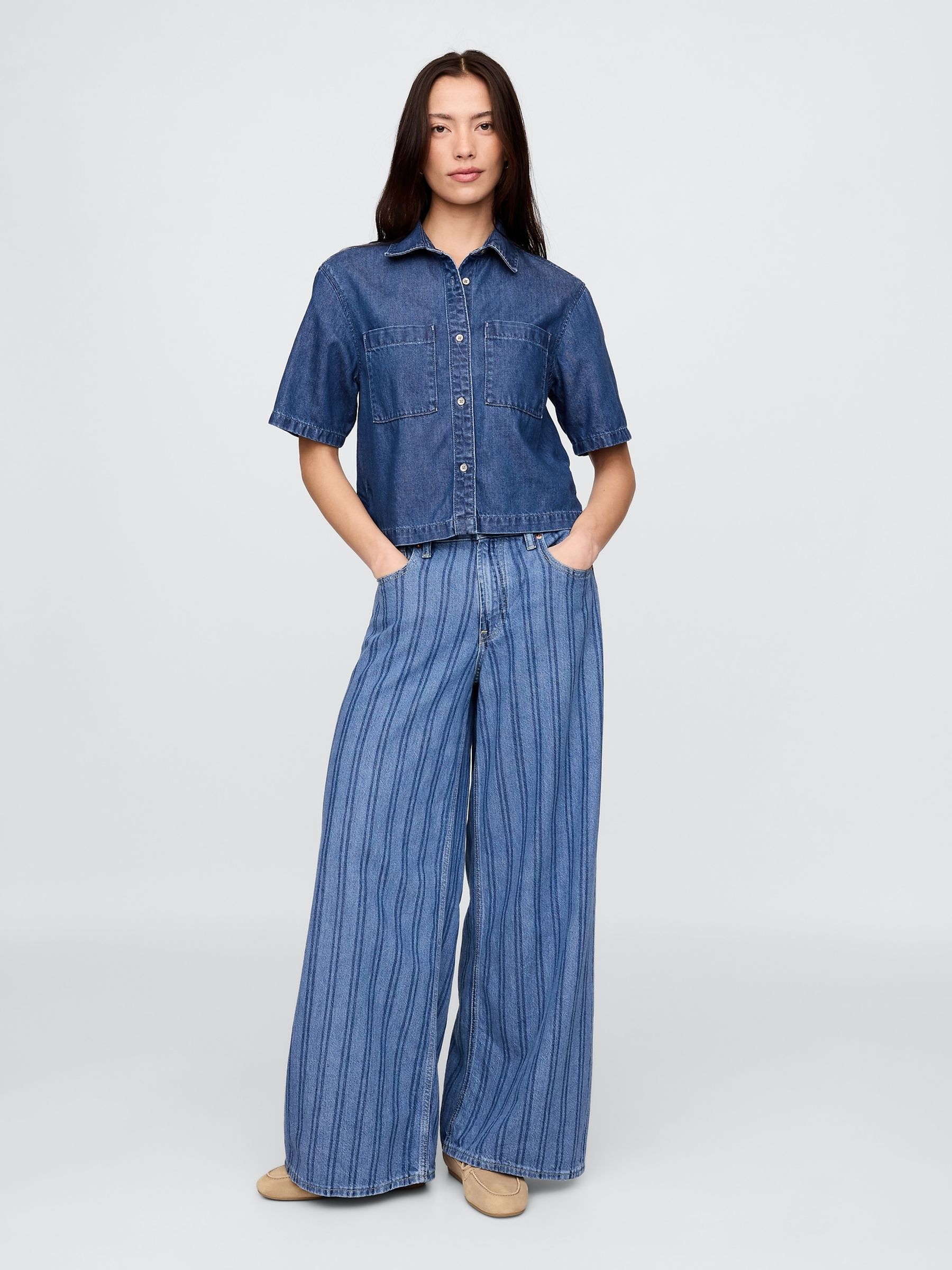 Blue UltraSoft Cropped Denim Shirt - Image 3 of 5