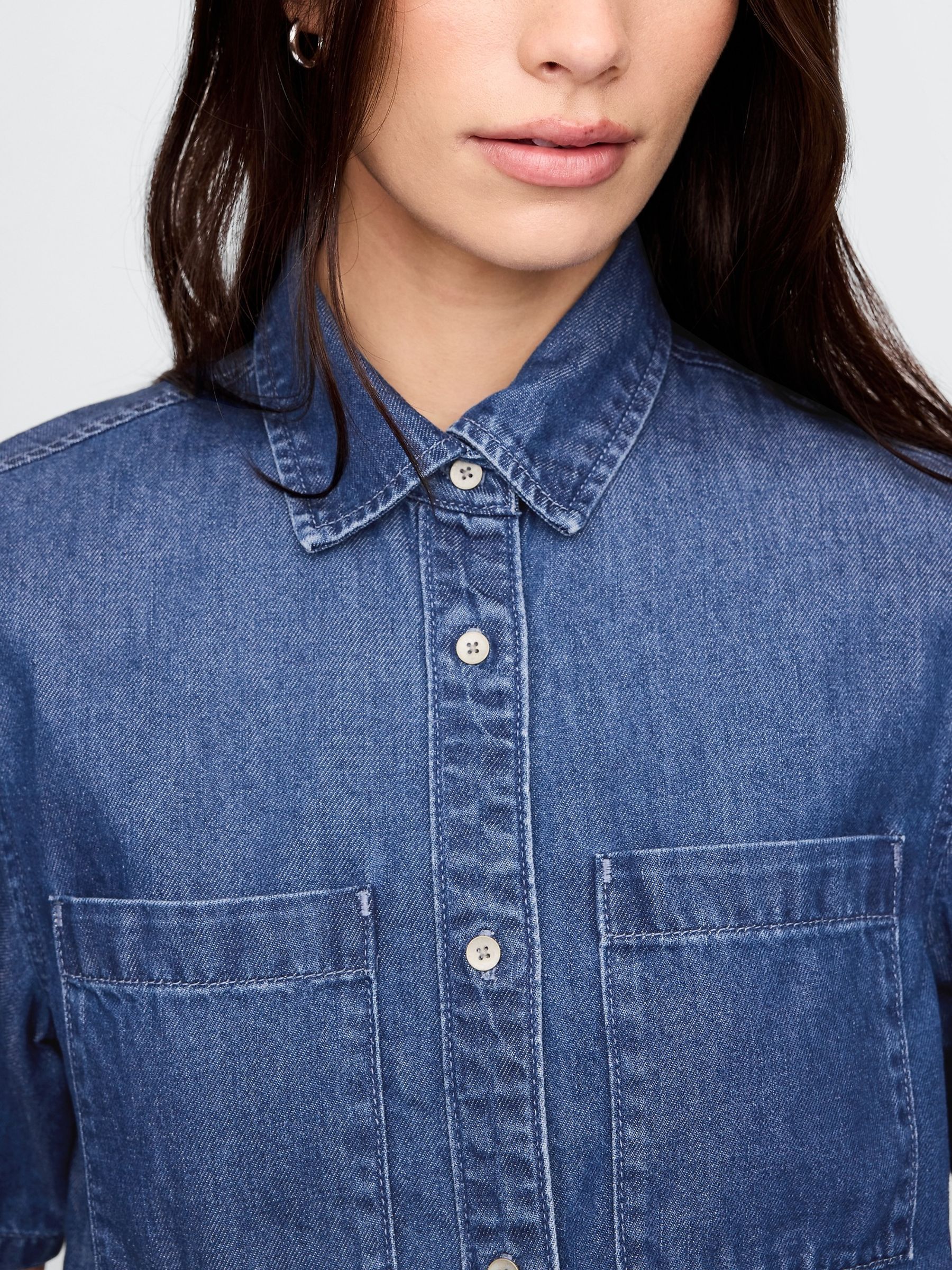 Blue UltraSoft Cropped Denim Shirt - Image 4 of 5