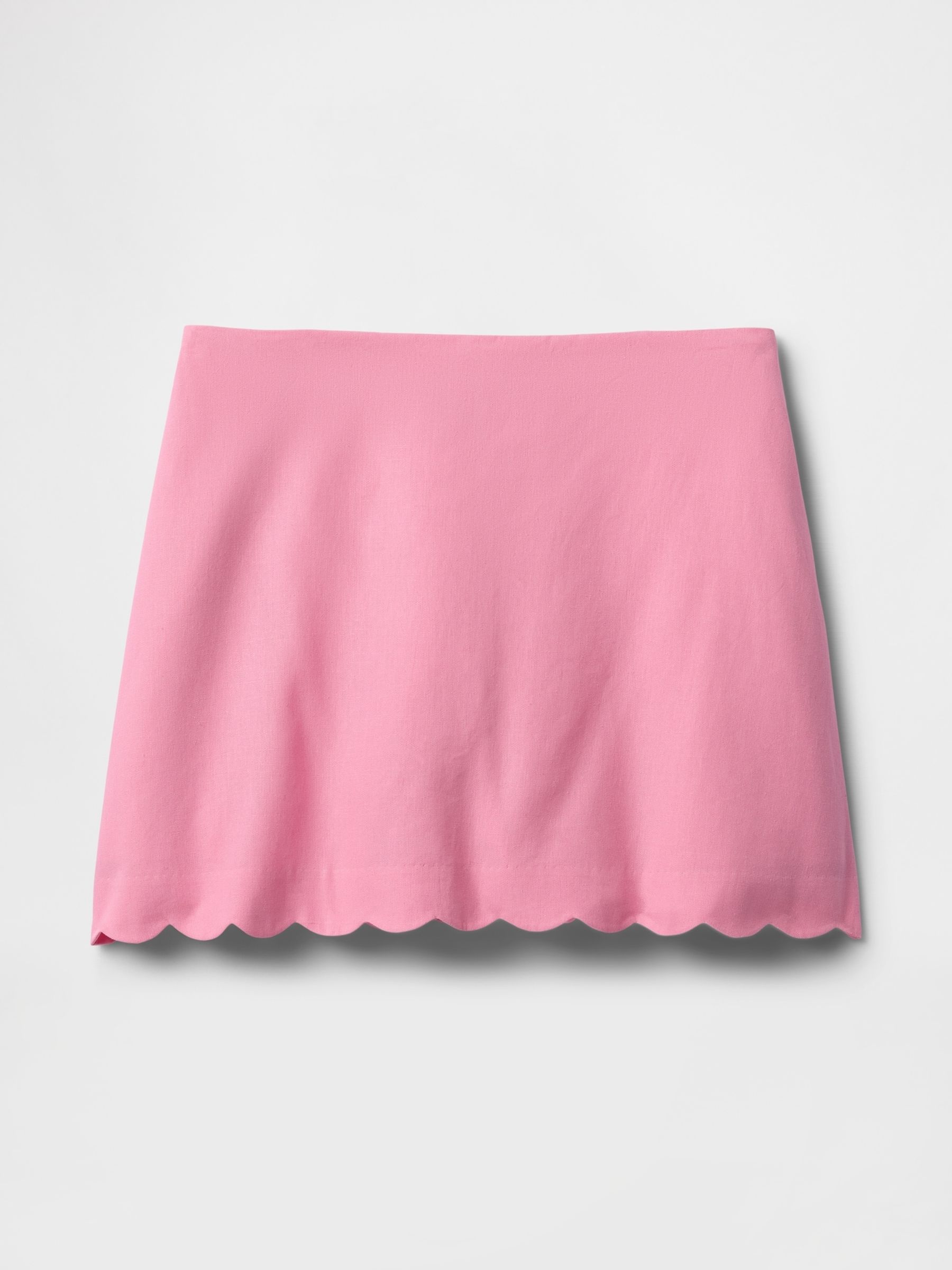 Pink Heavyweight Linen-Blend Scalloped Mini Skirt - Image 4 of 5