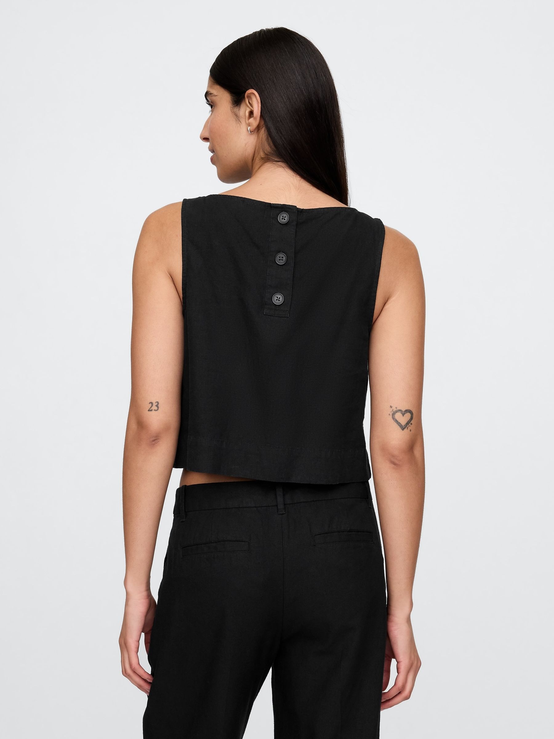 Black Heavyweight Linen-Blend Shell Vest - Image 2 of 5