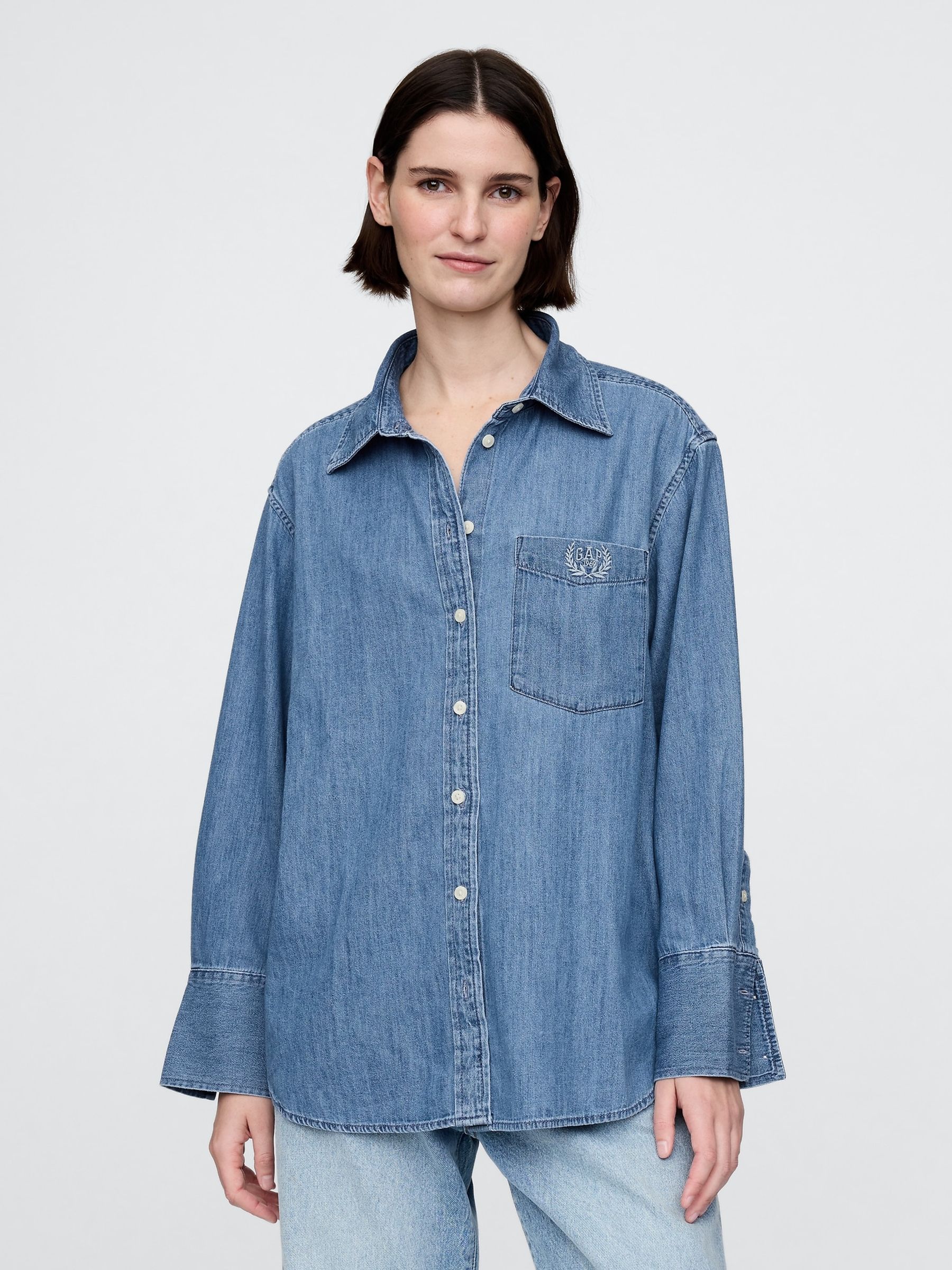 Blue Chambray Denim Oversized Shirt - Image 1 of 5