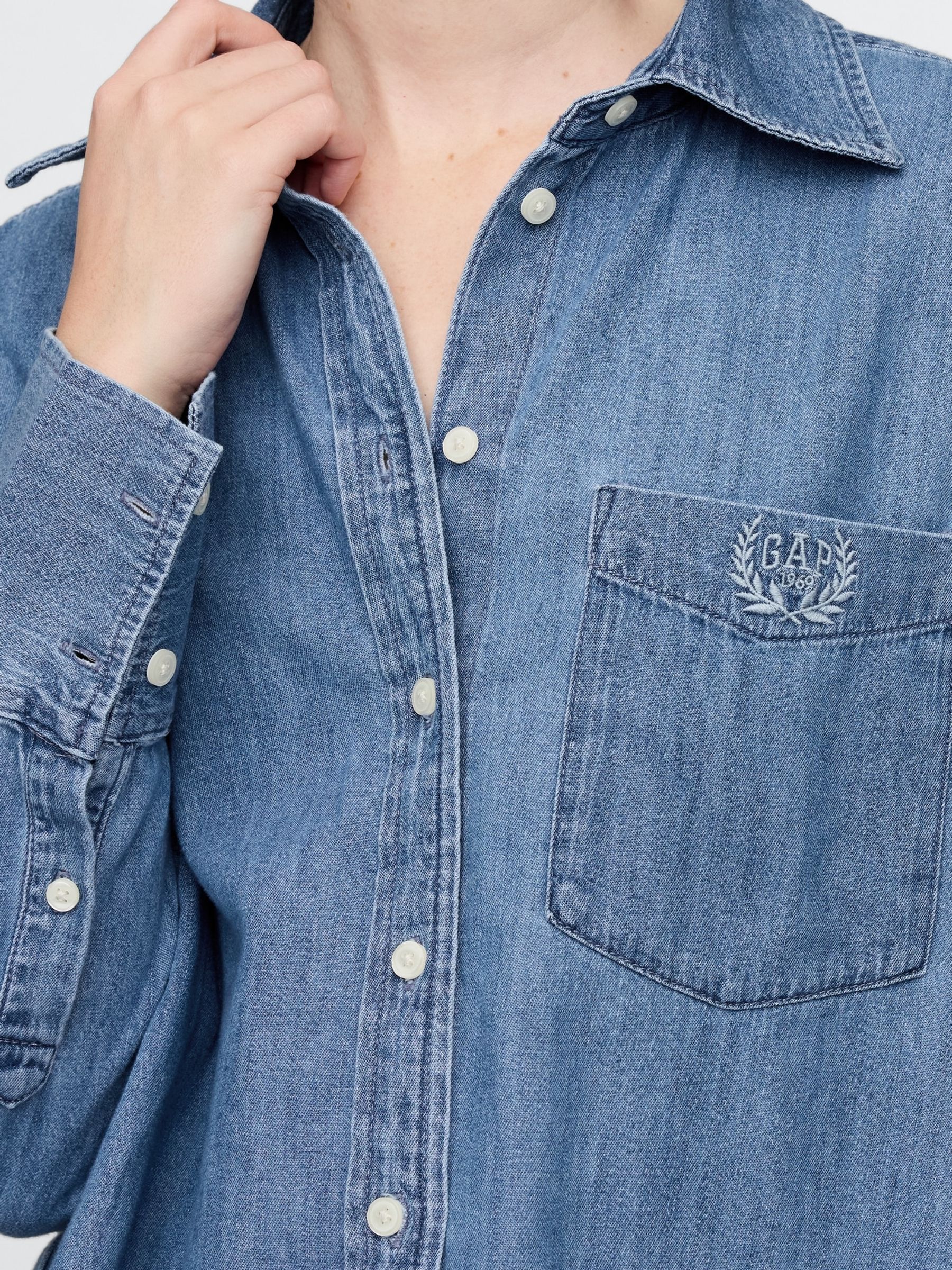 Blue Chambray Denim Oversized Shirt - Image 4 of 5