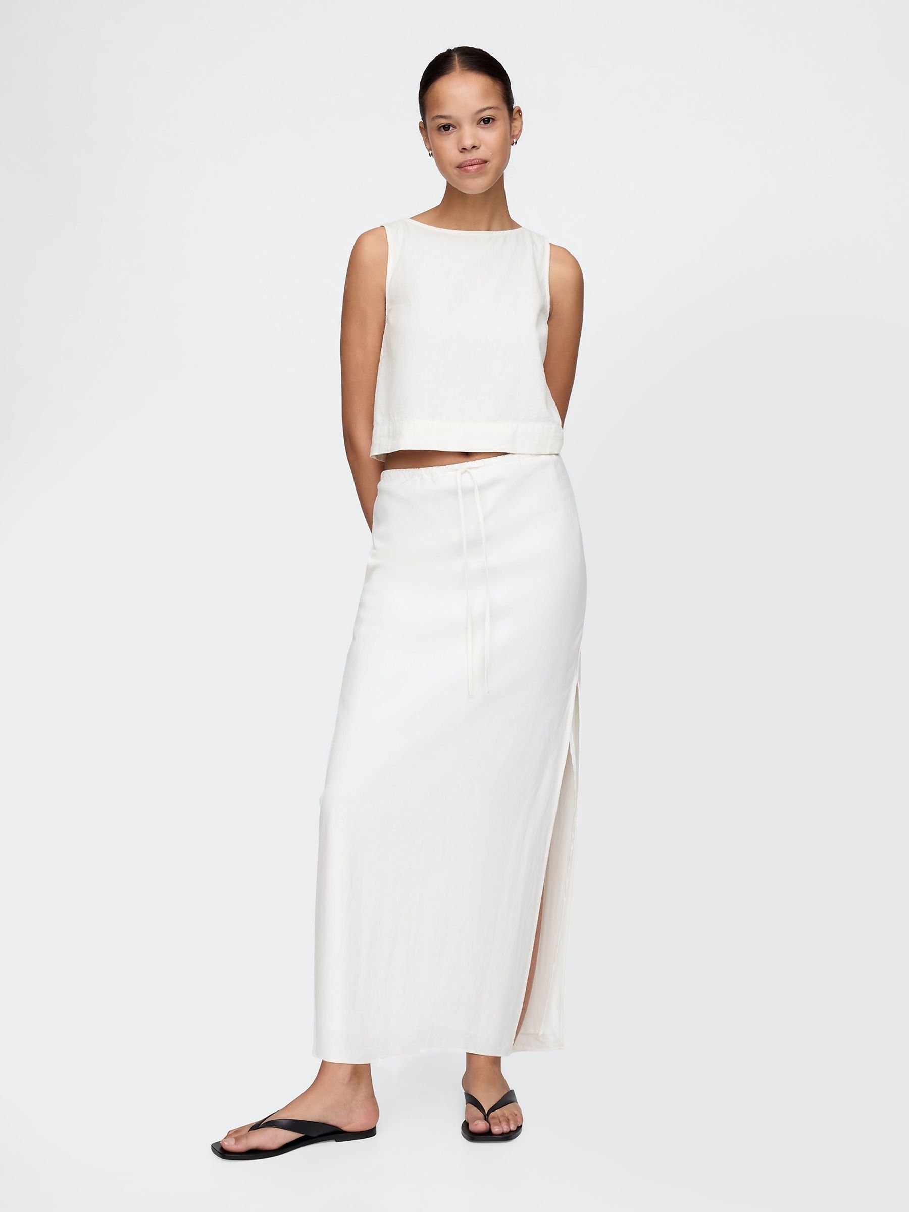 White Heavyweight Linen-Blend Midi Skirt - Image 1 of 5