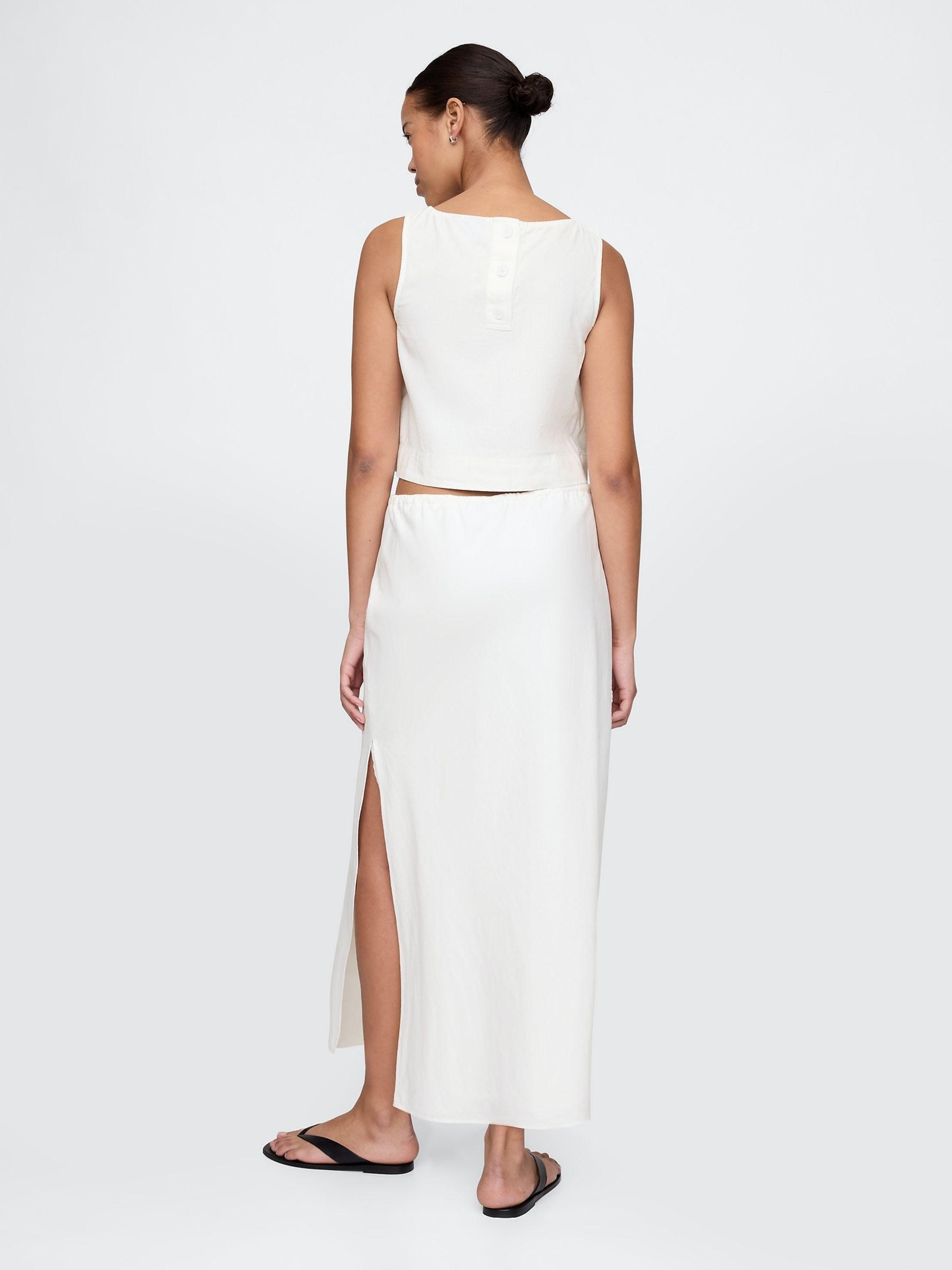 White Heavyweight Linen-Blend Midi Skirt - Image 2 of 5