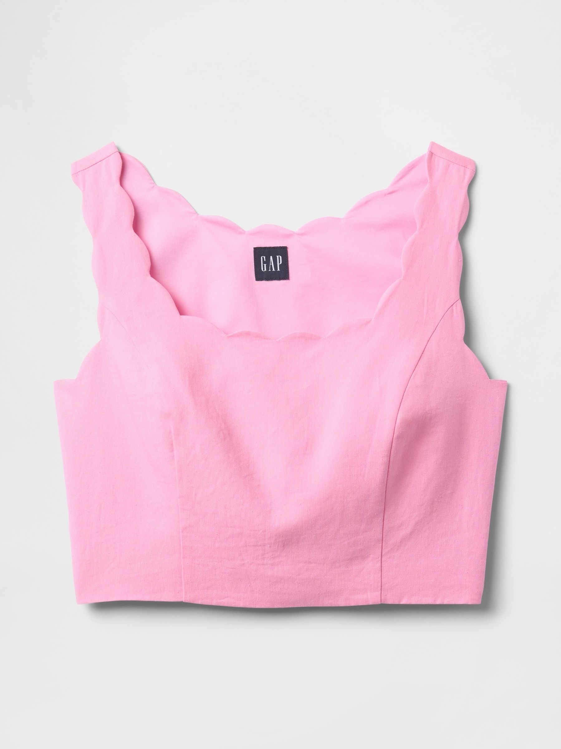 Pink Heavyweight Linen-Blend Scalloped Cropped Top - Image 4 of 5