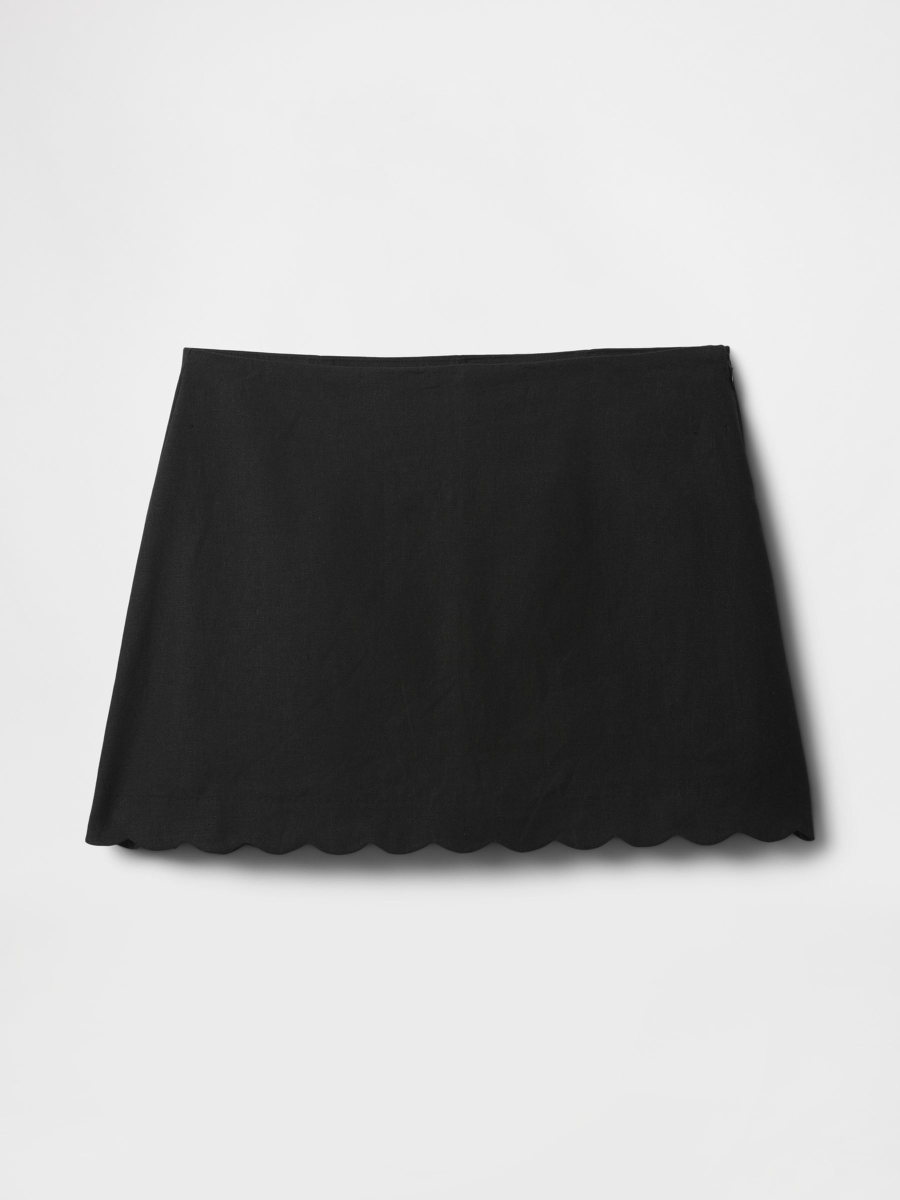Black Heavyweight Linen-Blend Scalloped Mini Skirt - Image 4 of 5