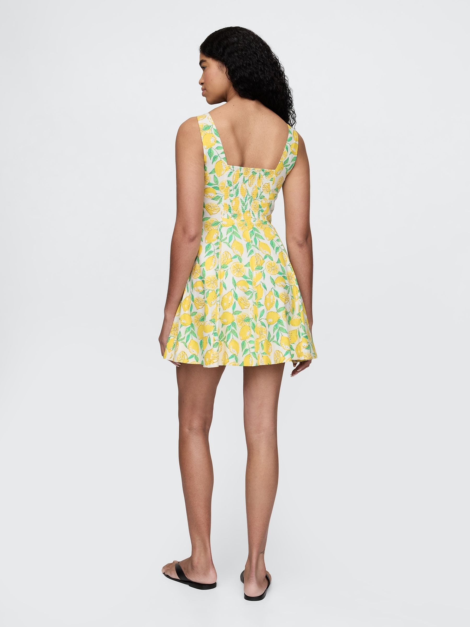 Yellow Lemon Heavyweight Square Neck Linen-Blend Mini Dress - Image 2 of 5