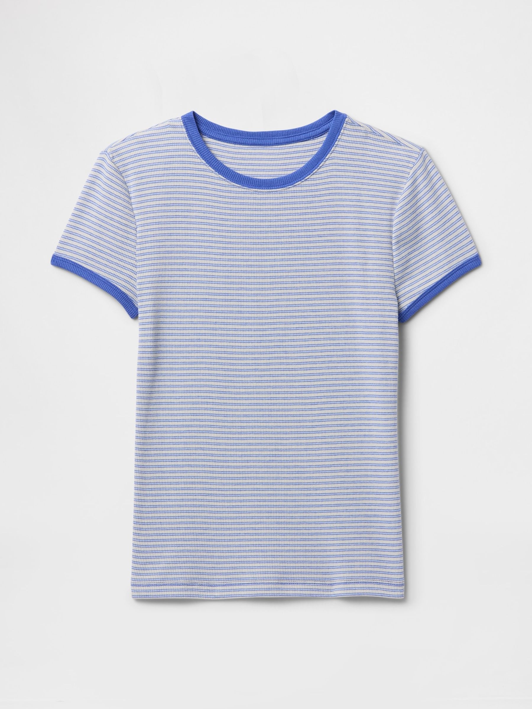 Blue Modern Cotton-Modal Short Sleeve Ribbed Cropped Striped T-Shirt - Image 4 of 5
