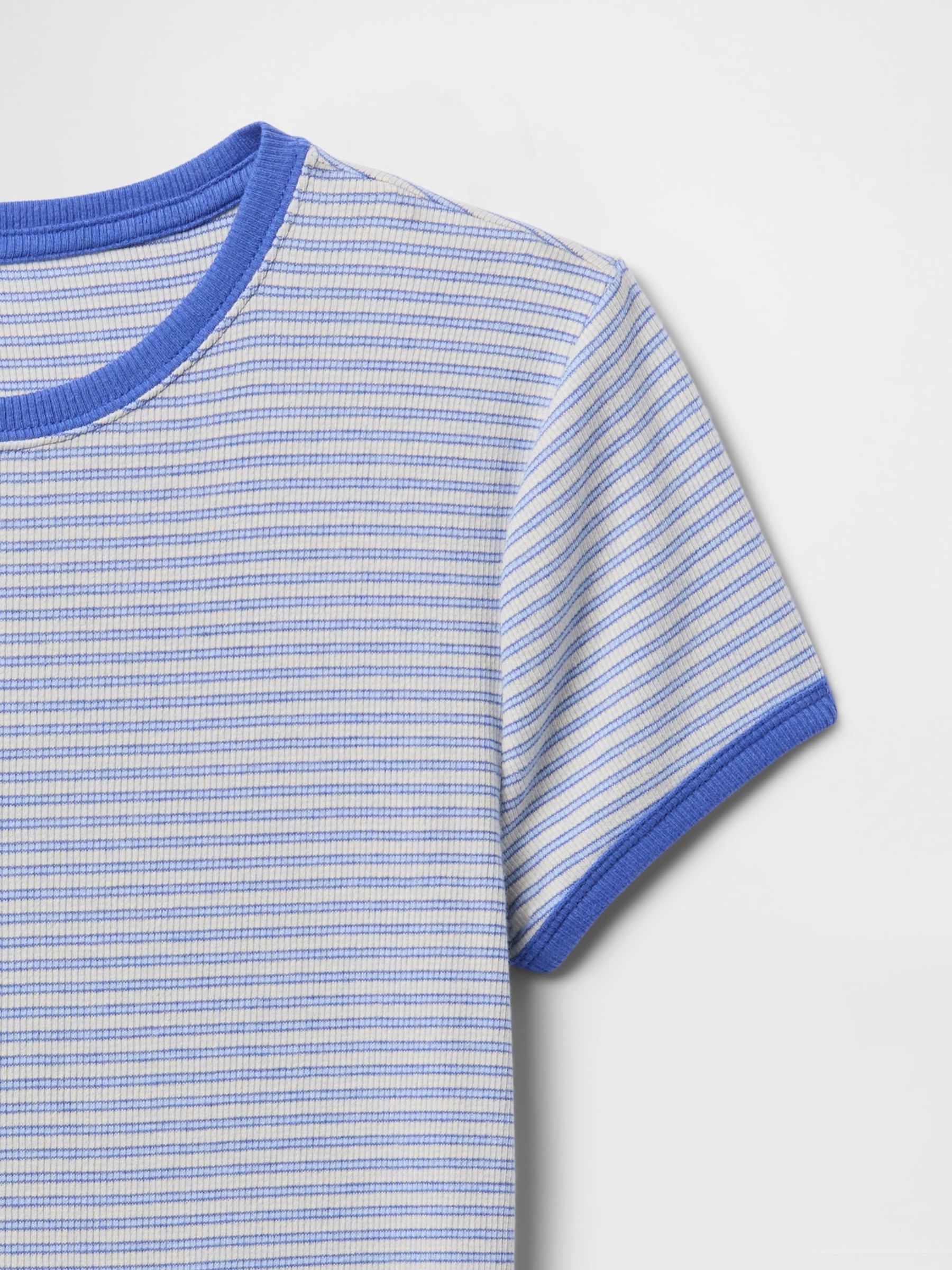 Blue Modern Cotton-Modal Short Sleeve Ribbed Cropped Striped T-Shirt - Image 5 of 5