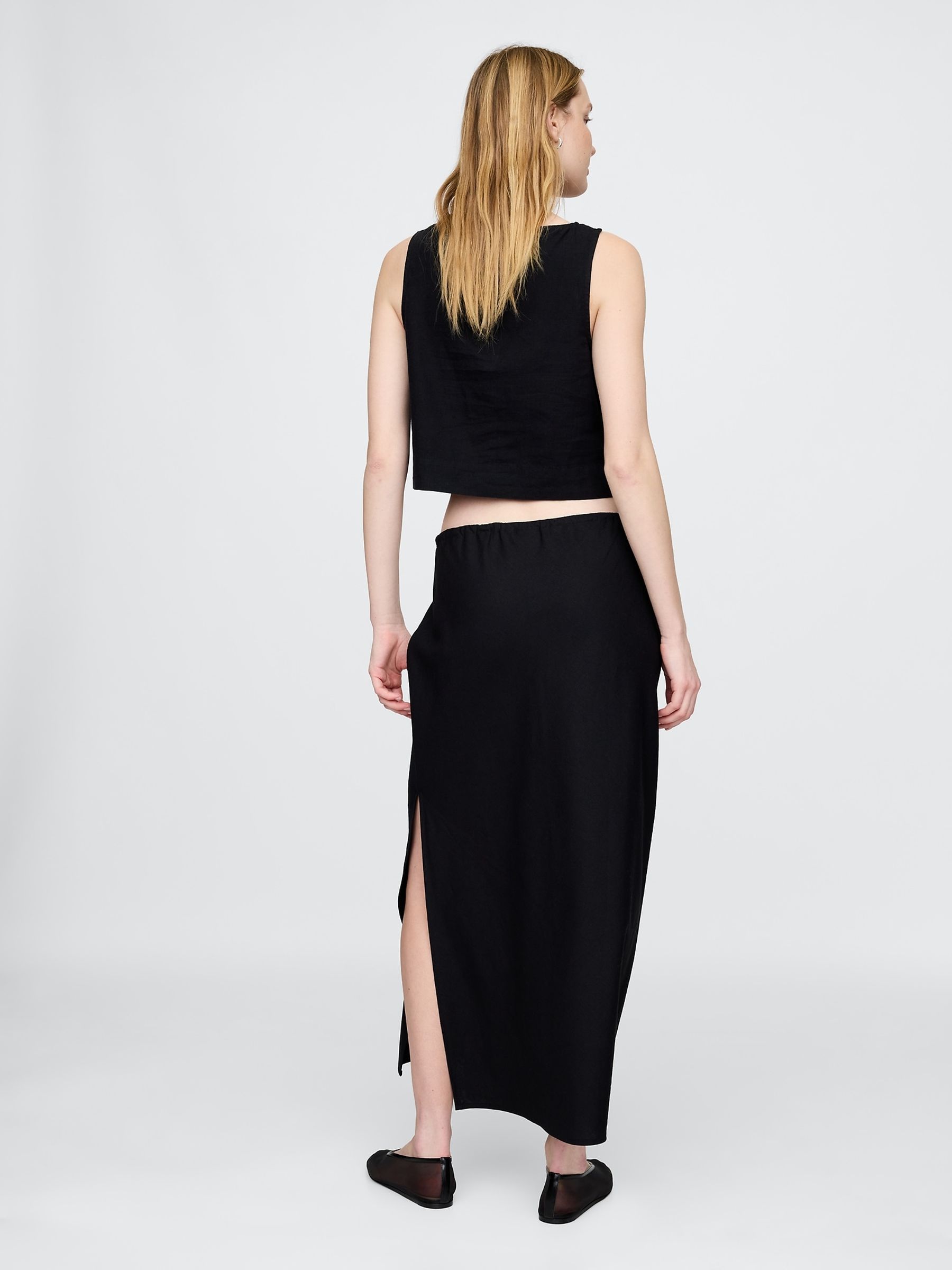 Black Heavyweight Linen-Blend Midi Skirt - Image 2 of 5