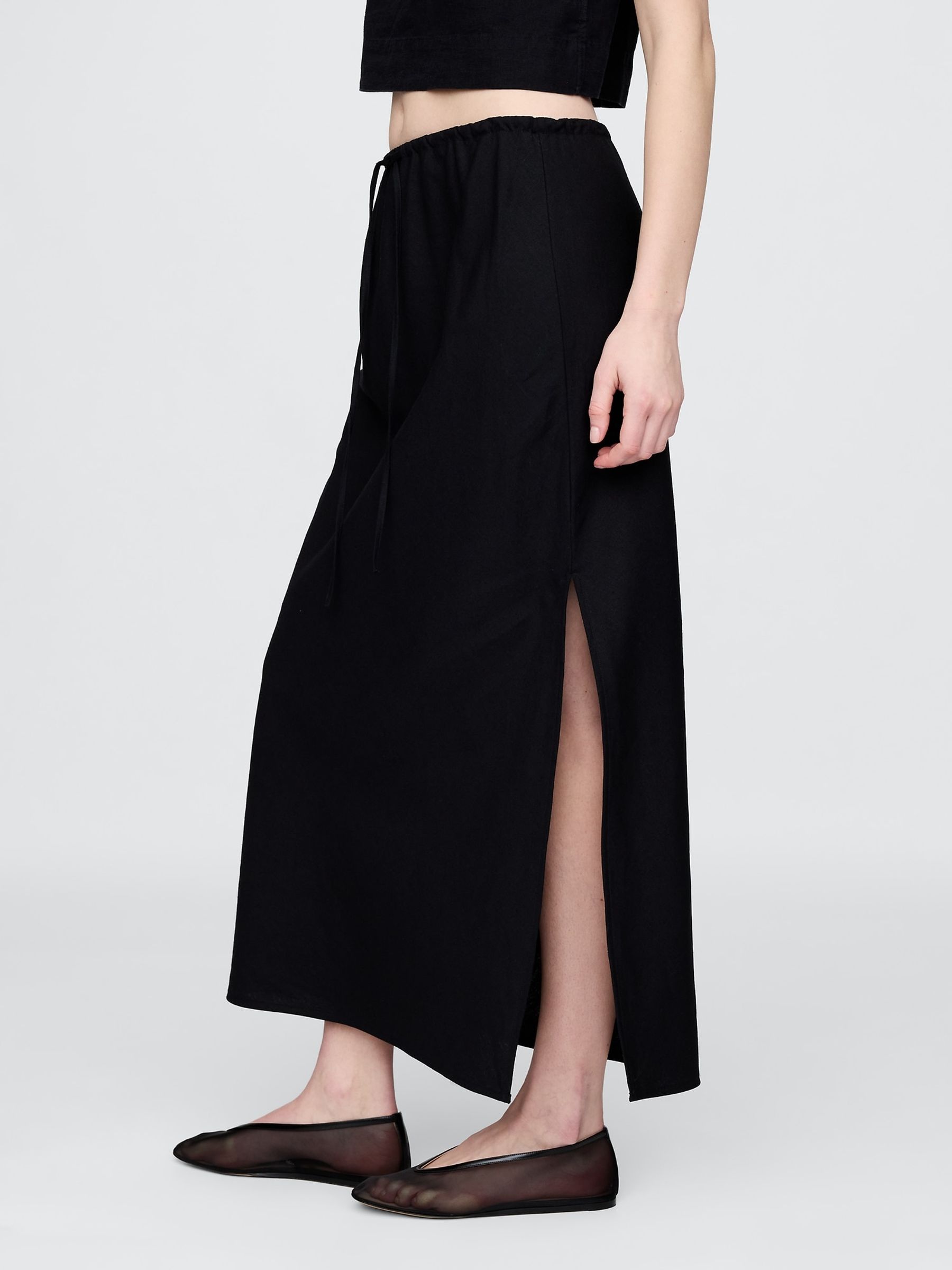 Black Heavyweight Linen-Blend Midi Skirt - Image 3 of 5