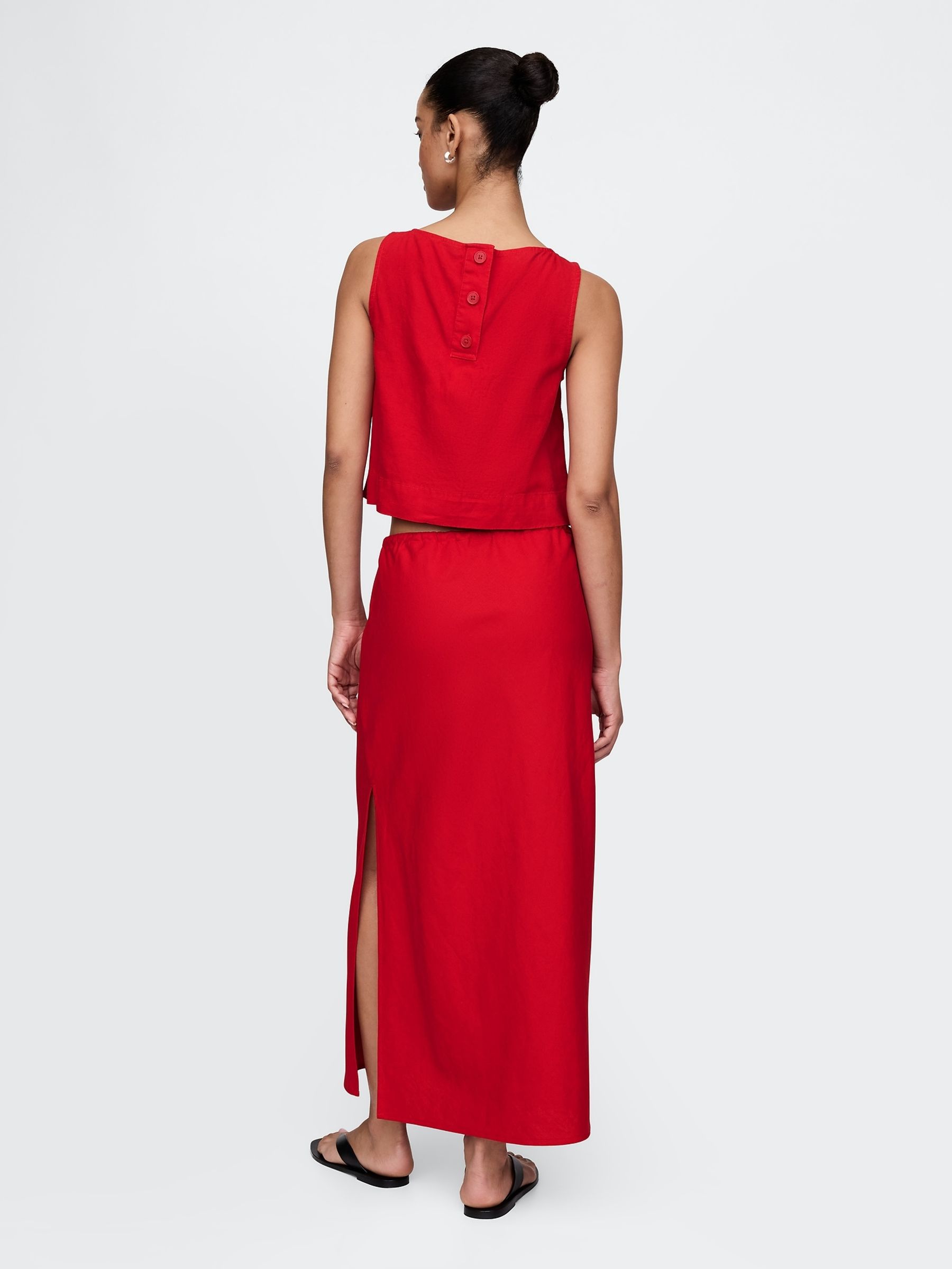 Red Heavyweight Linen-Blend Midi Skirt - Image 2 of 5