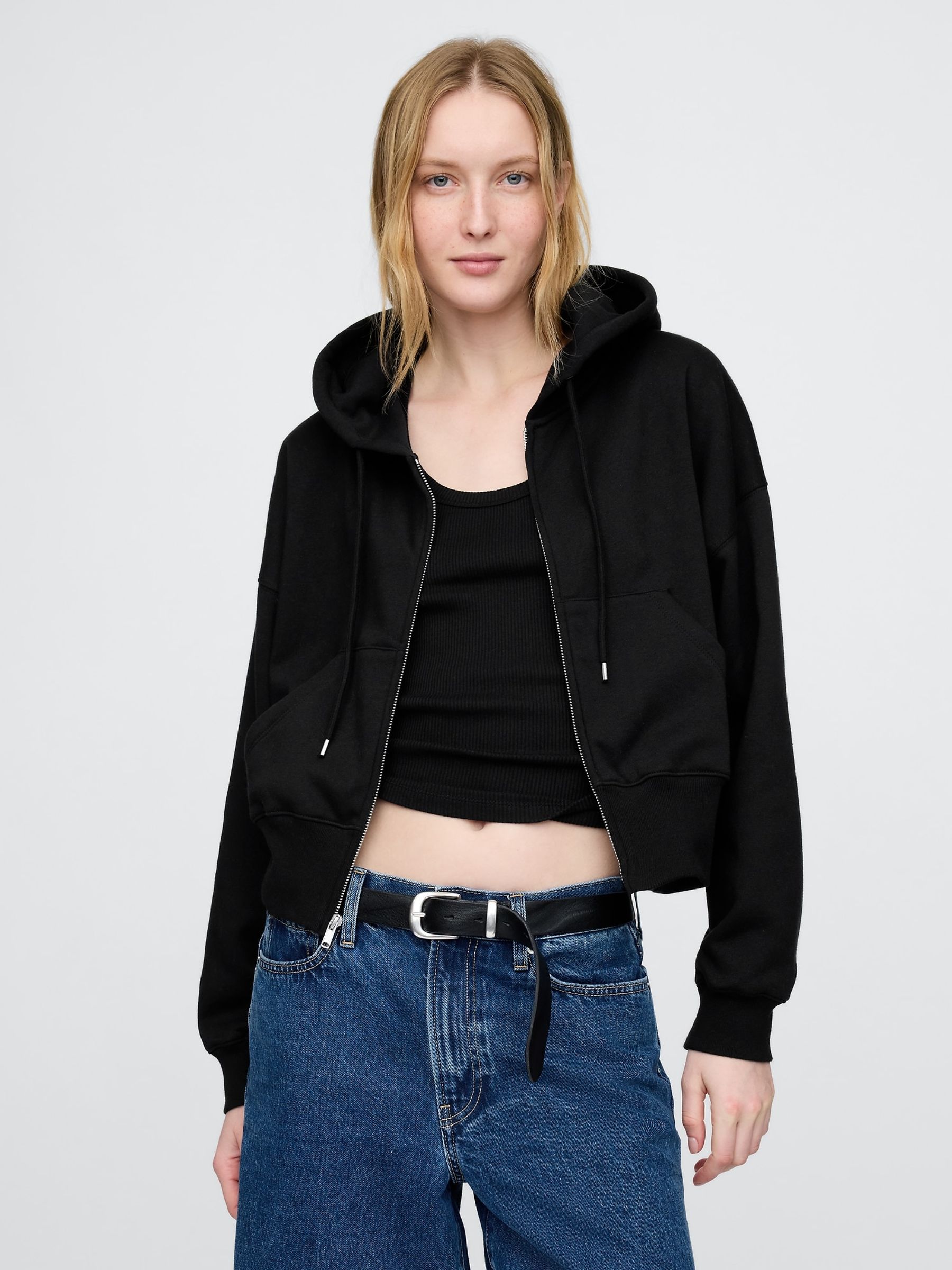 Black Vintage Soft Full-Zip Wedge Hoodie - Image 1 of 4