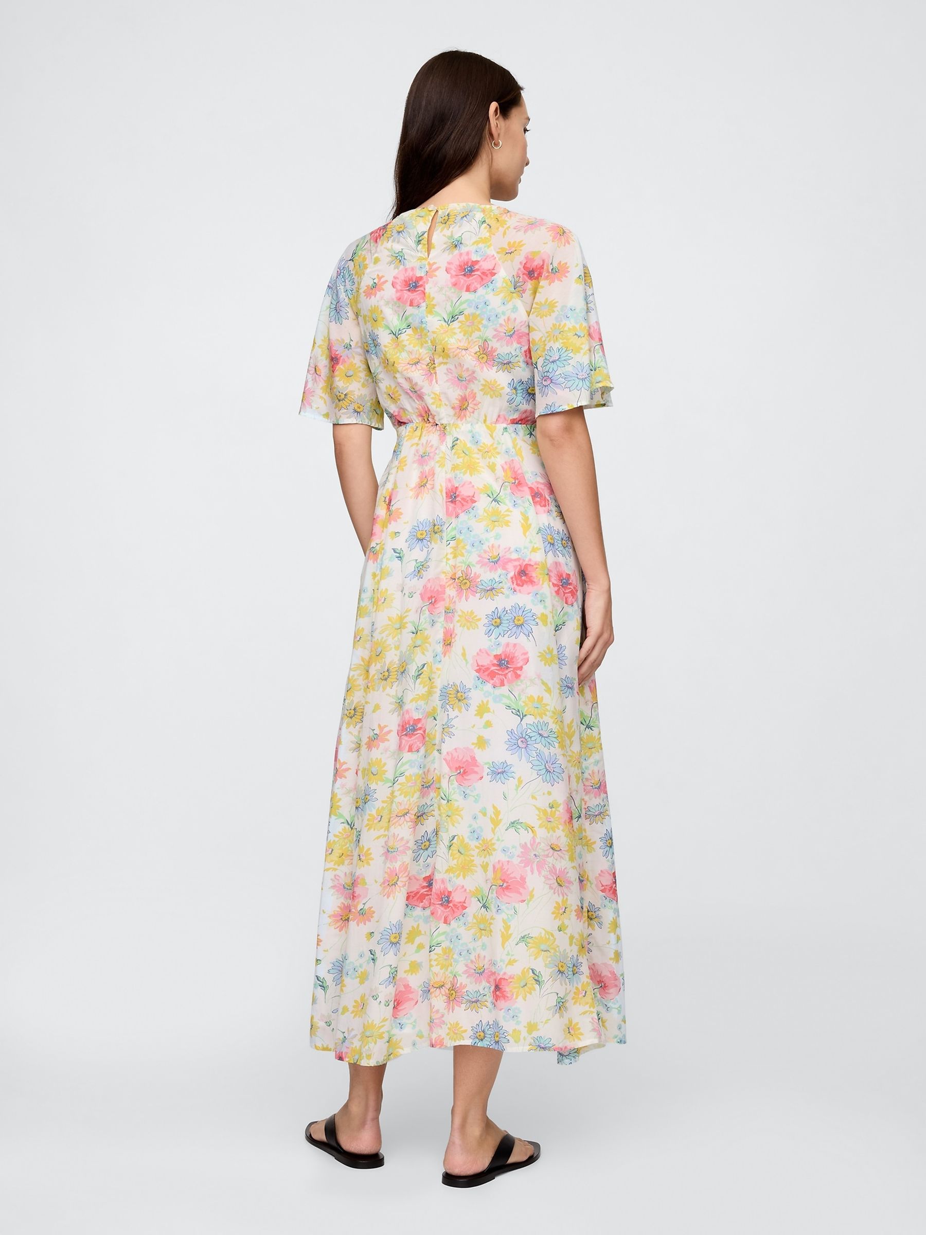 White Floral Voile Flutter-Sleeve Maxi Dress - Image 2 of 5