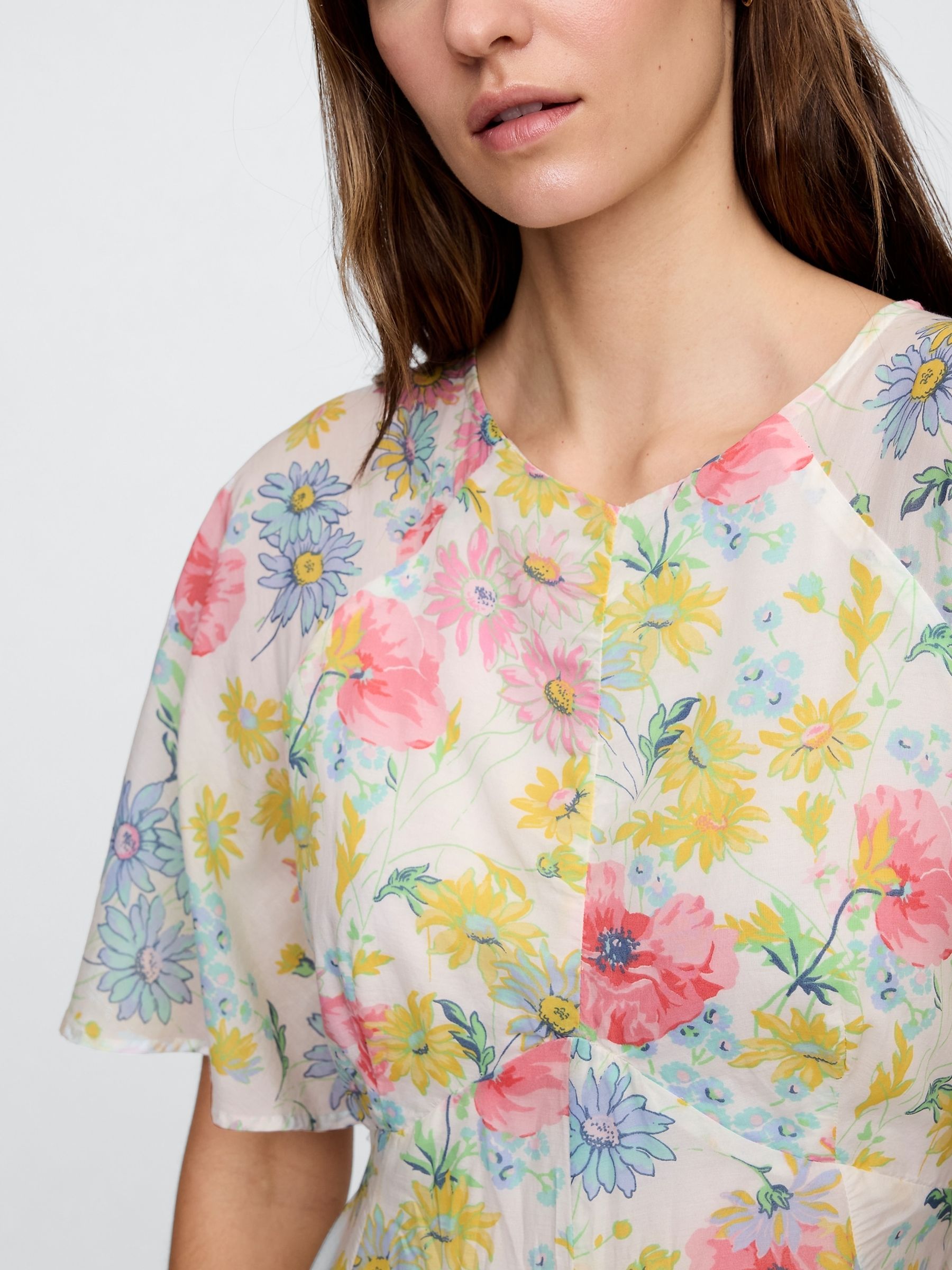 White Floral Voile Flutter-Sleeve Maxi Dress - Image 4 of 5