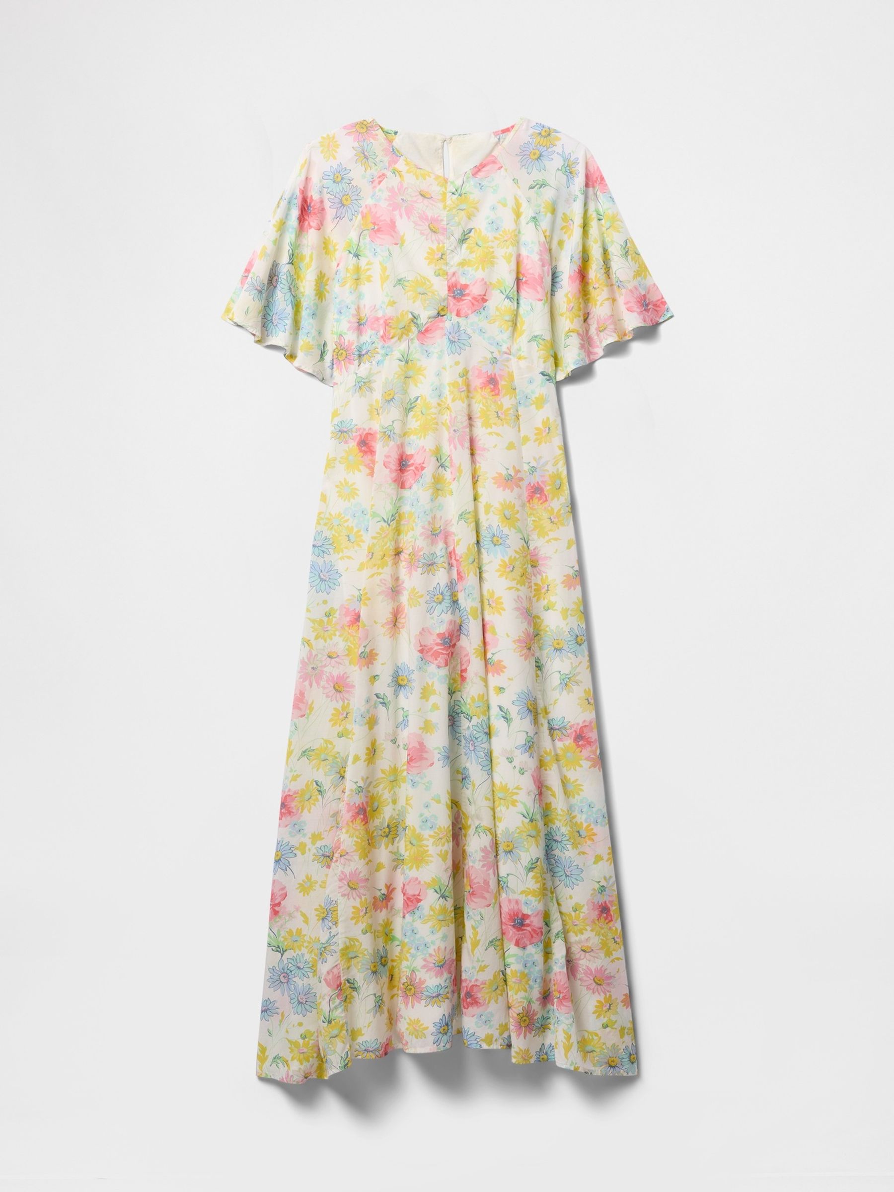 White Floral Voile Flutter-Sleeve Maxi Dress - Image 5 of 5