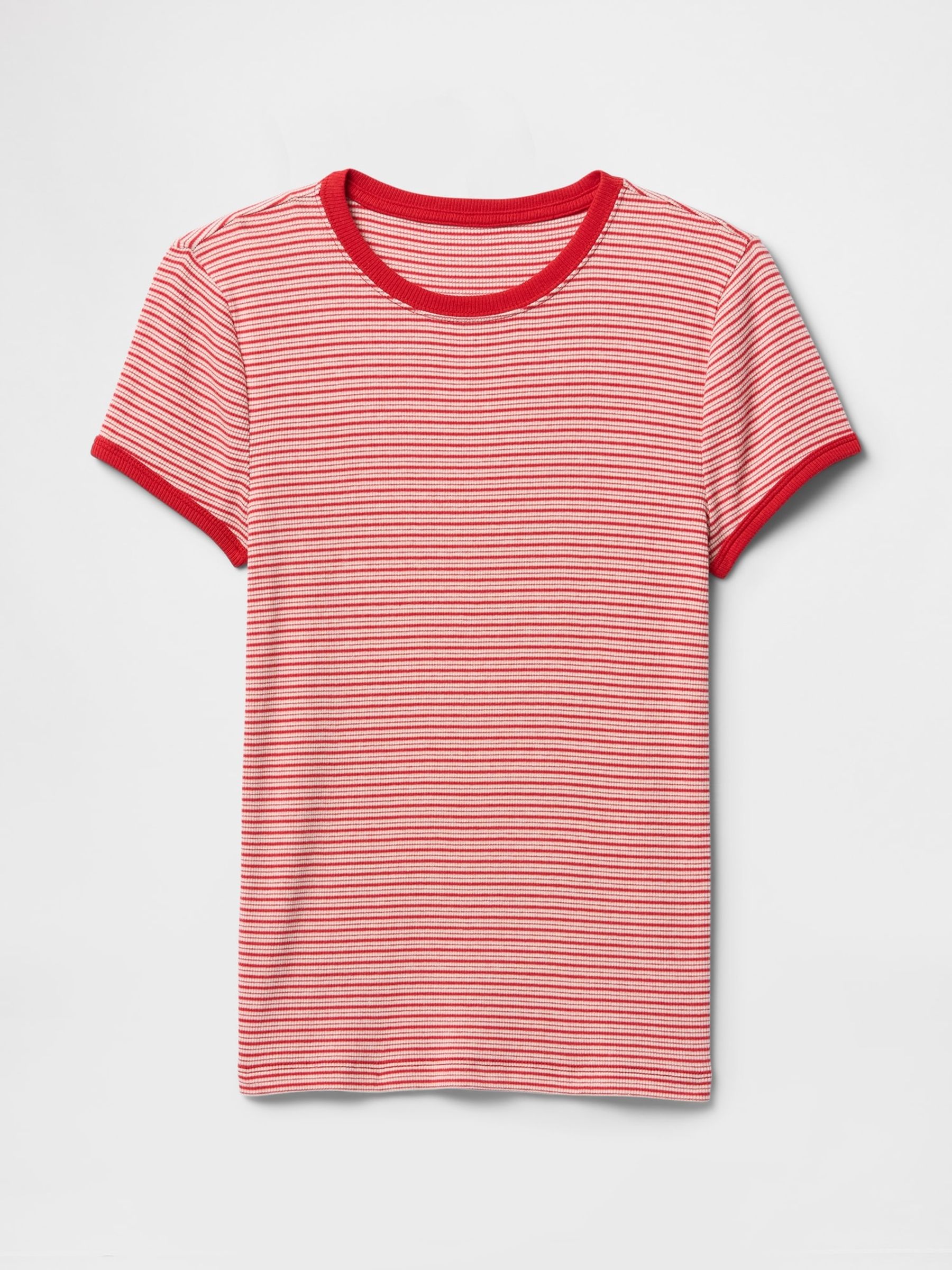 Red Modern Cotton-Modal Short Sleeve Ribbed Cropped Striped T-Shirt - Image 4 of 5