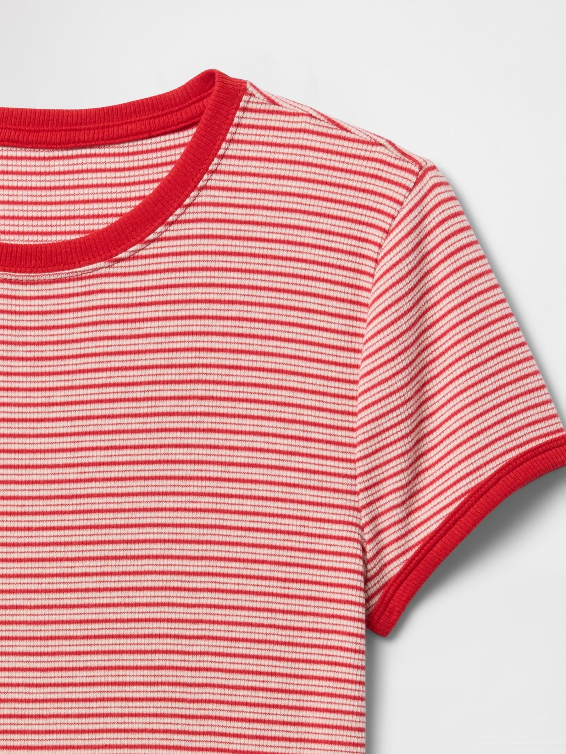 Red Modern Cotton-Modal Short Sleeve Ribbed Cropped Striped T-Shirt - Image 5 of 5