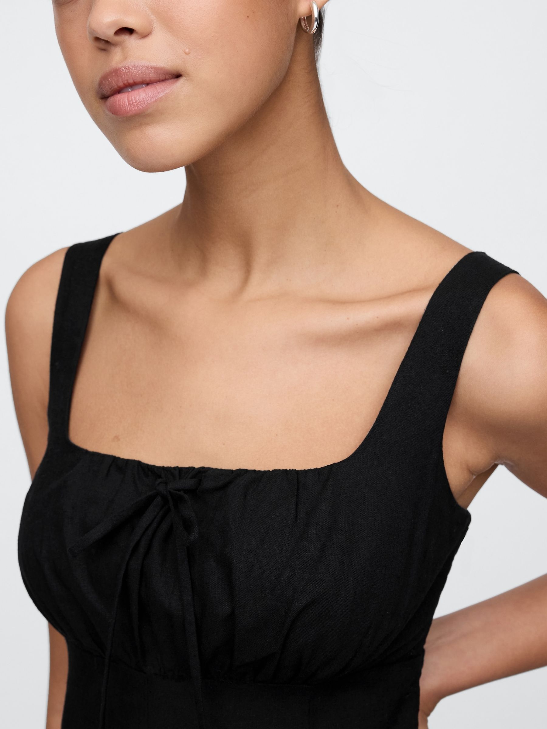 Black Linen-Blend Tie Front Midi Dress - Image 4 of 7