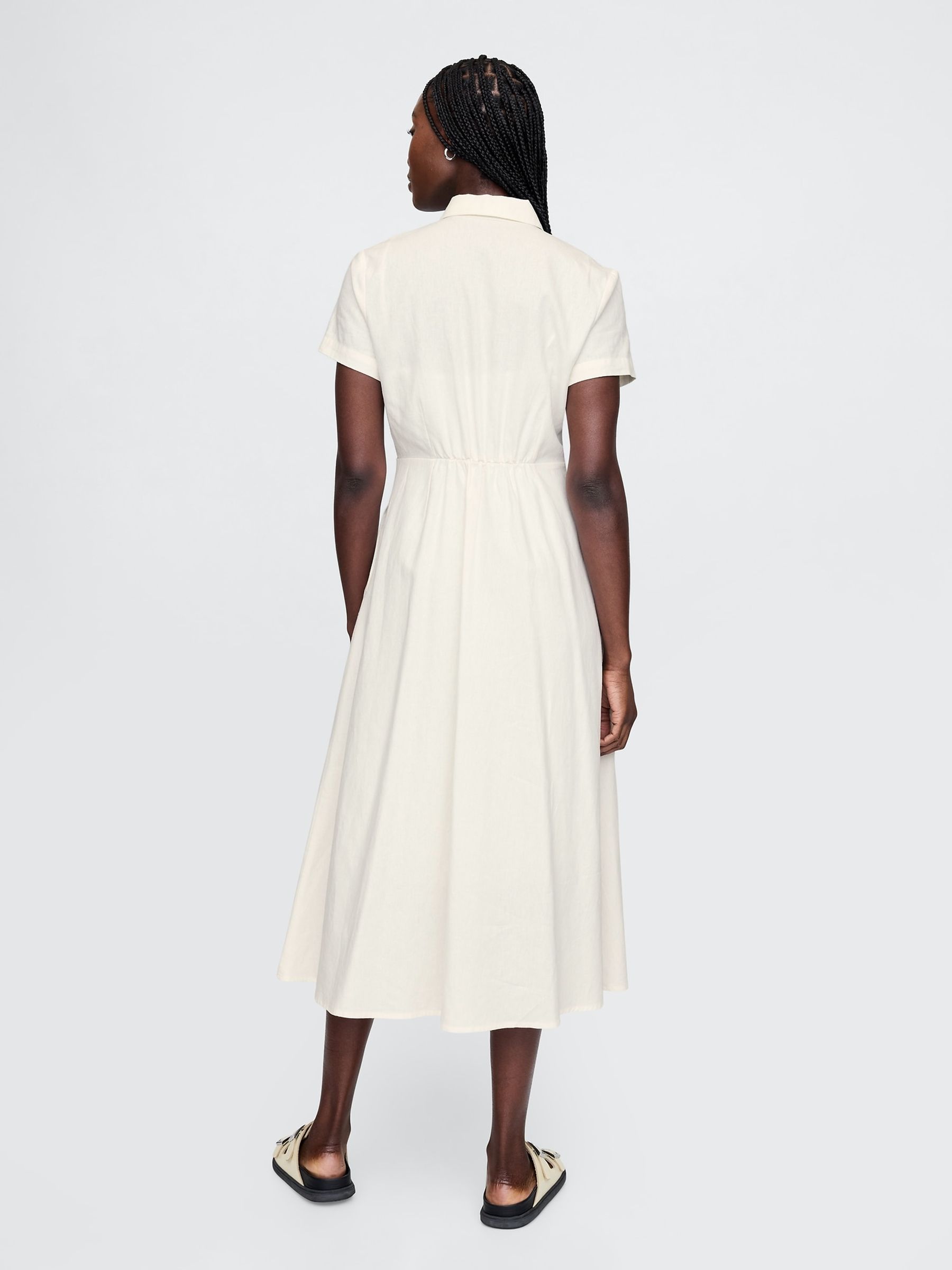 White Heavyweight Linen-Blend Midi Shirt Dress - Image 2 of 5