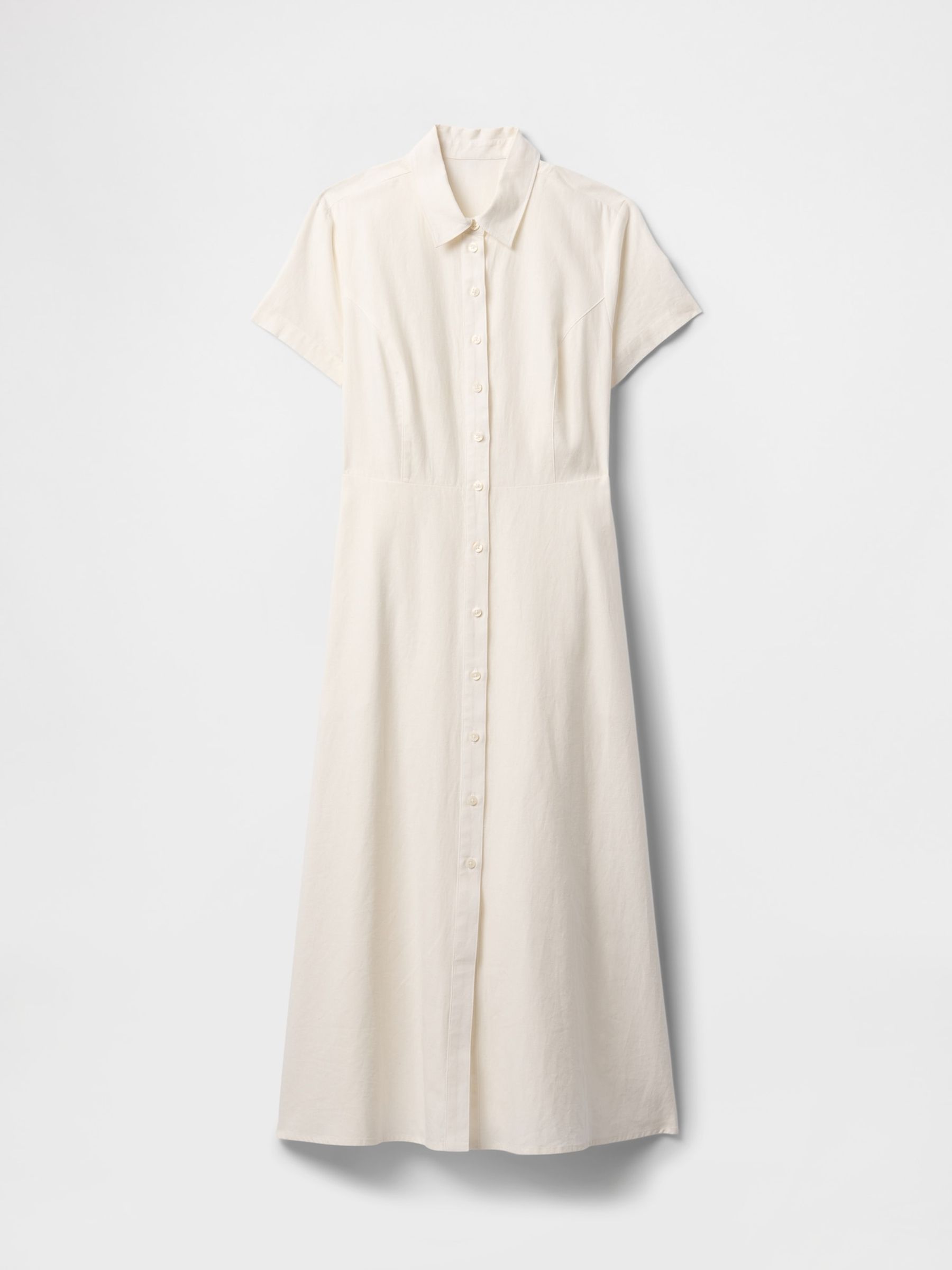 White Heavyweight Linen-Blend Midi Shirt Dress - Image 5 of 5