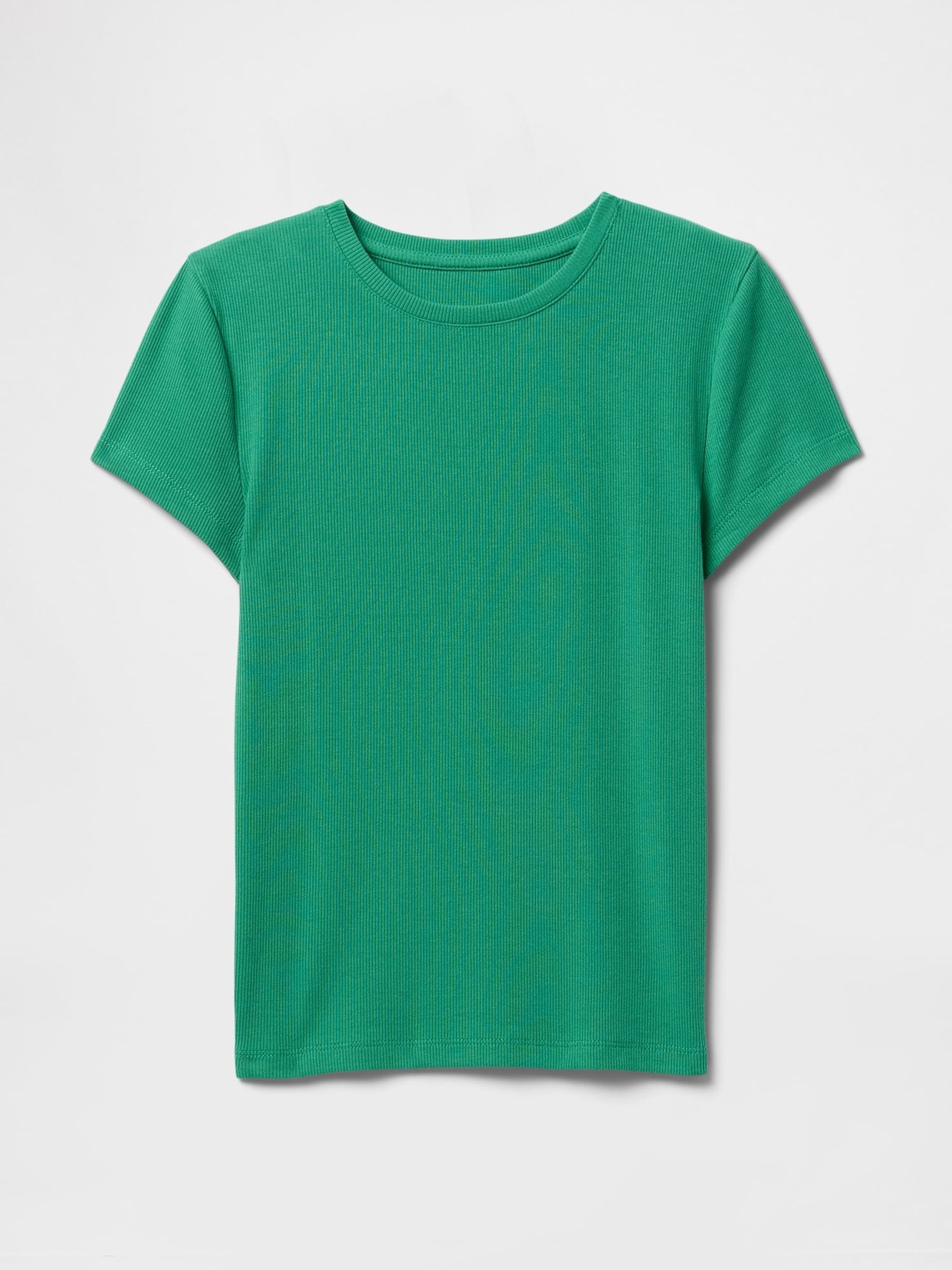 Green Modern Cotton-Modal Short Sleeve Ribbed Cropped T-Shirt - Image 4 of 5