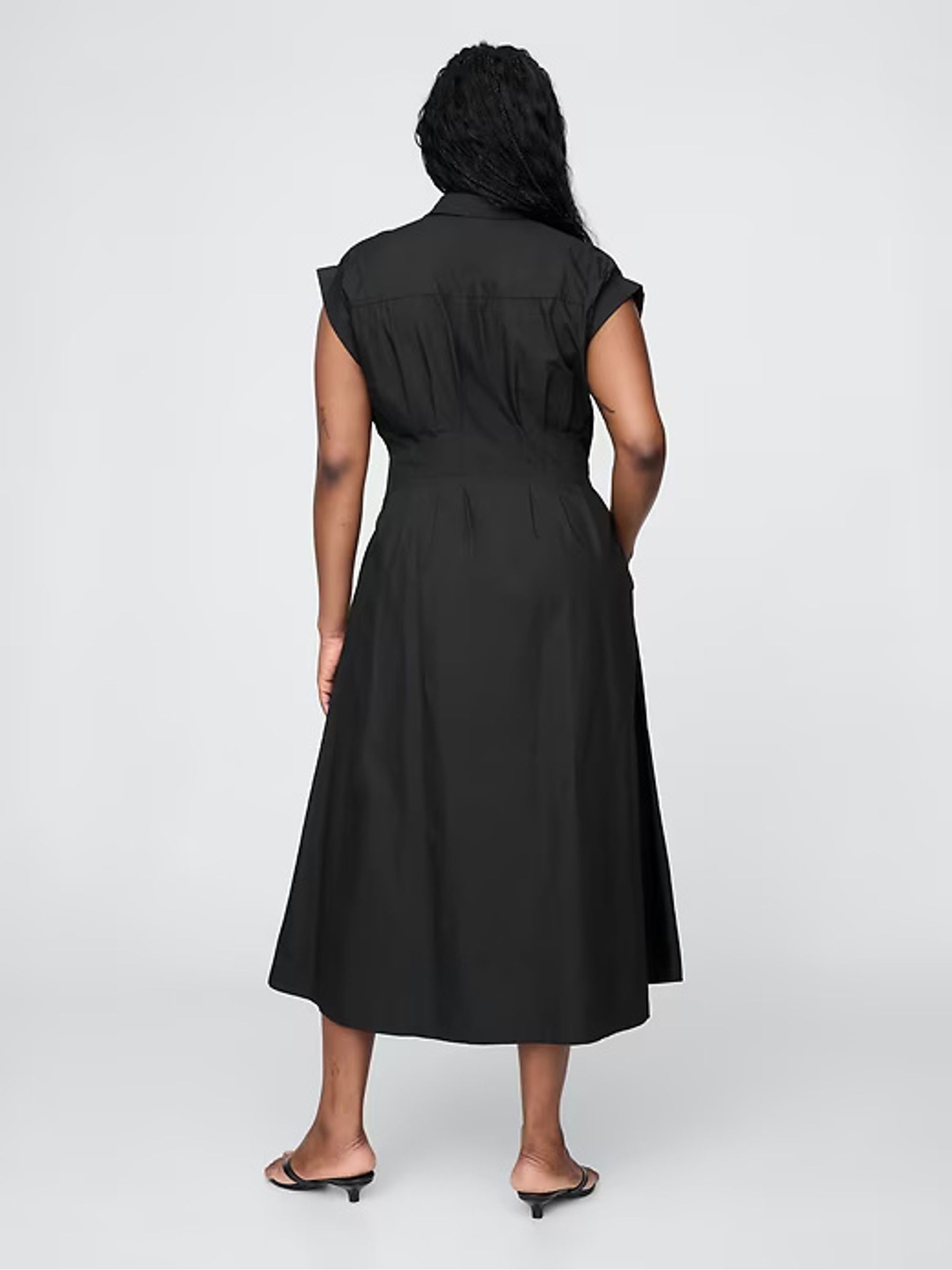 Black 100% Cotton Poplin Button Front Midi Shirt Dress - Image 5 of 7
