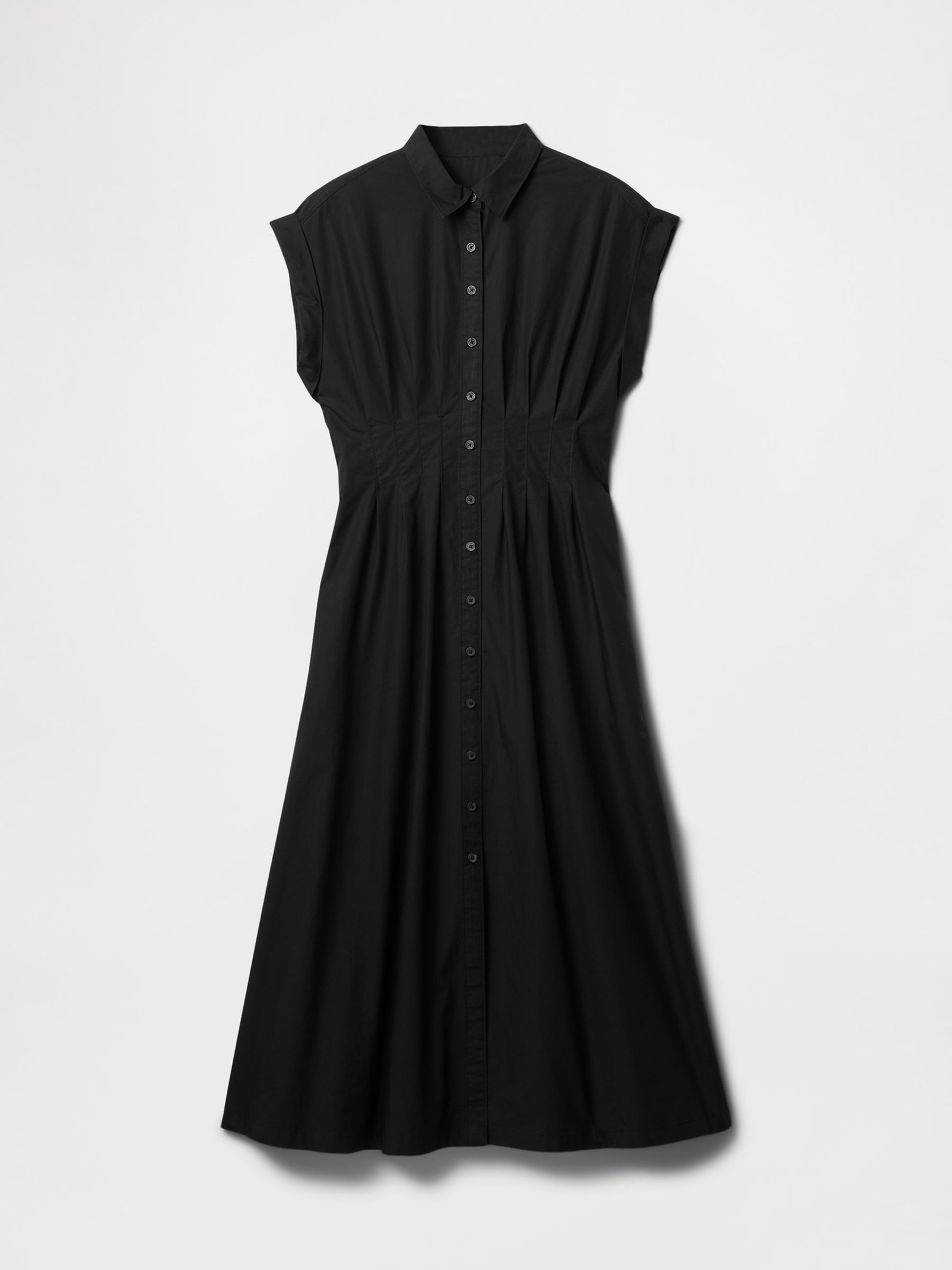 Black 100% Cotton Poplin Button Front Midi Shirt Dress - Image 6 of 7