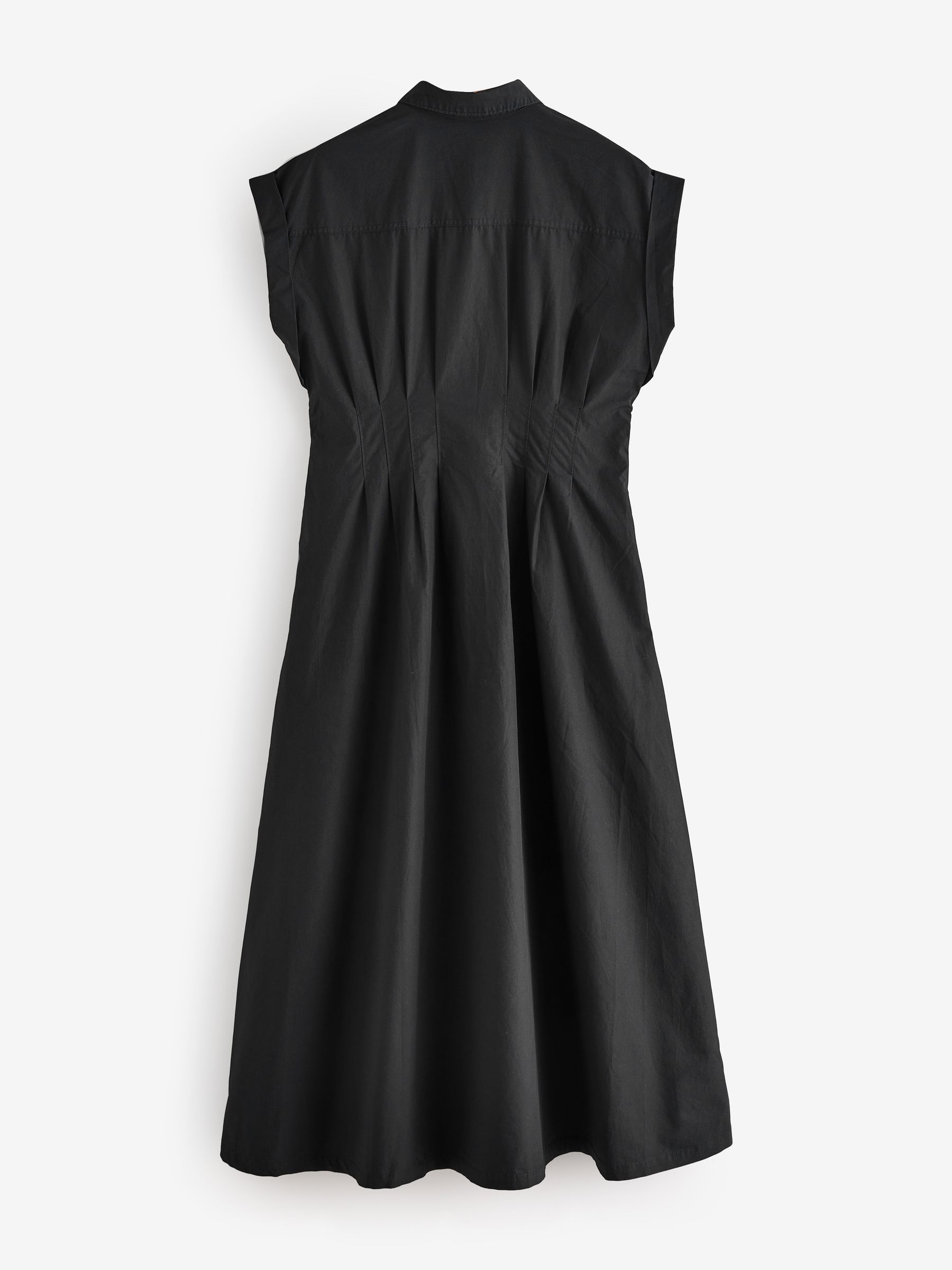 Black 100% Cotton Poplin Button Front Midi Shirt Dress - Image 7 of 7