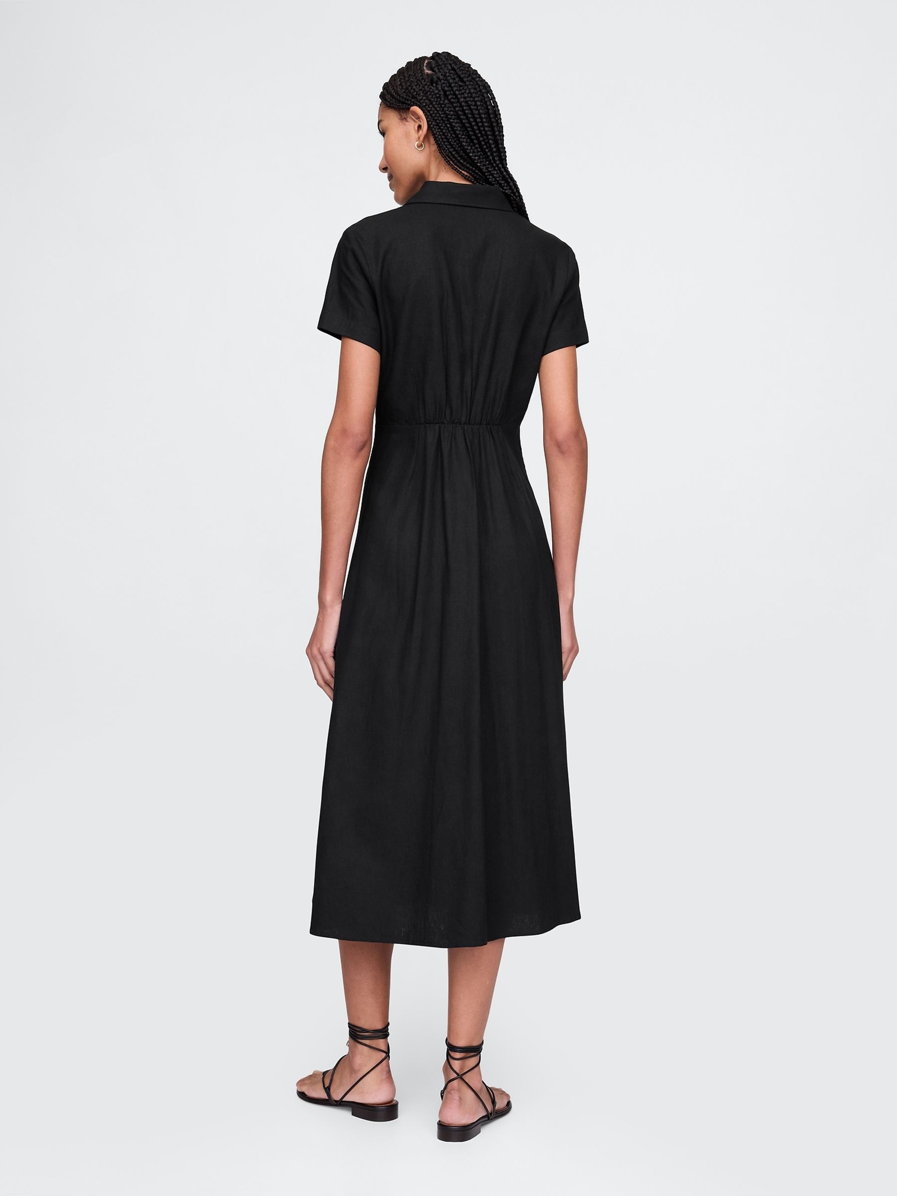 Black Heavyweight Linen-Blend Midi Shirt Dress - Image 2 of 5