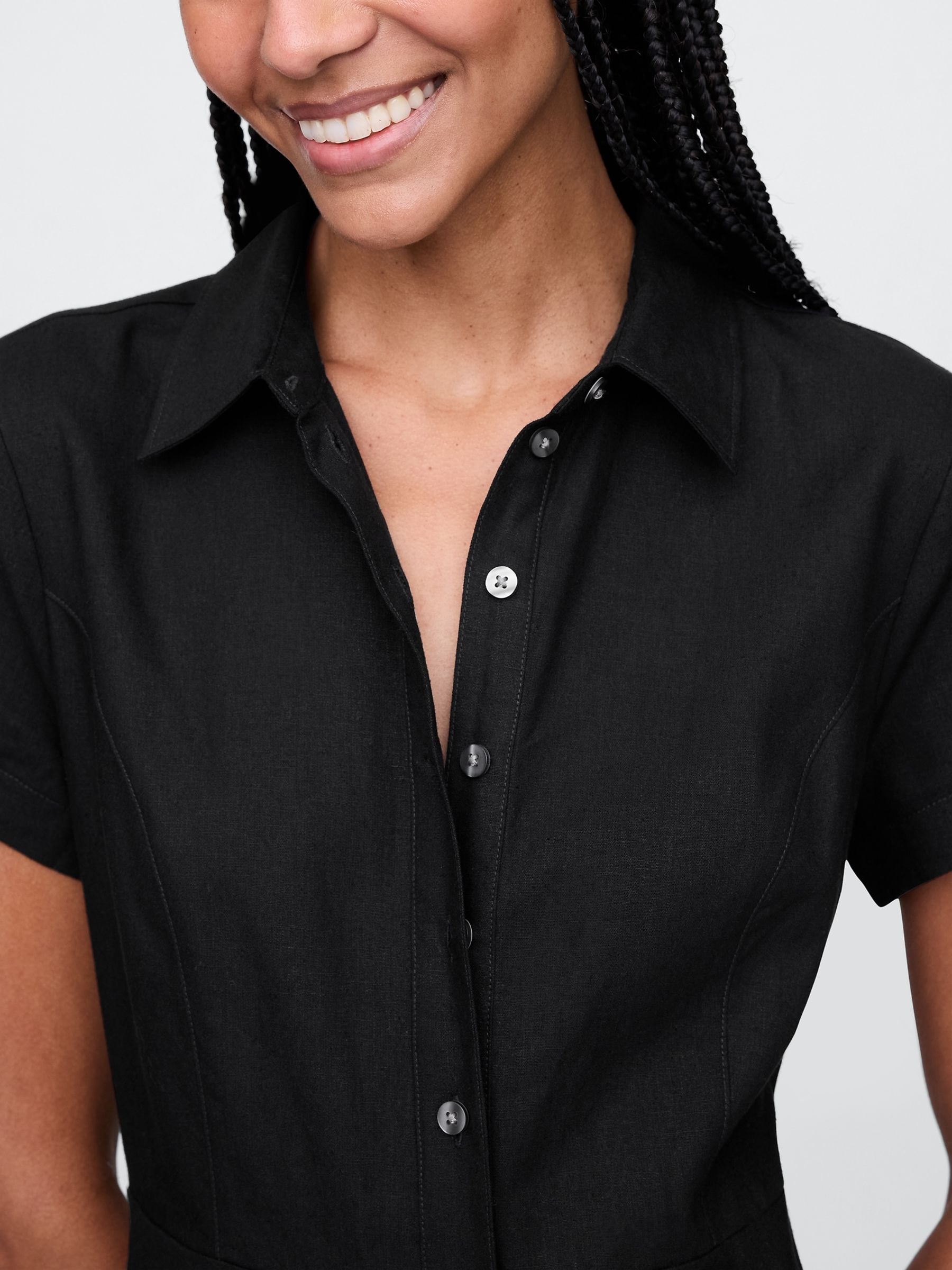 Black Heavyweight Linen-Blend Midi Shirt Dress - Image 4 of 5
