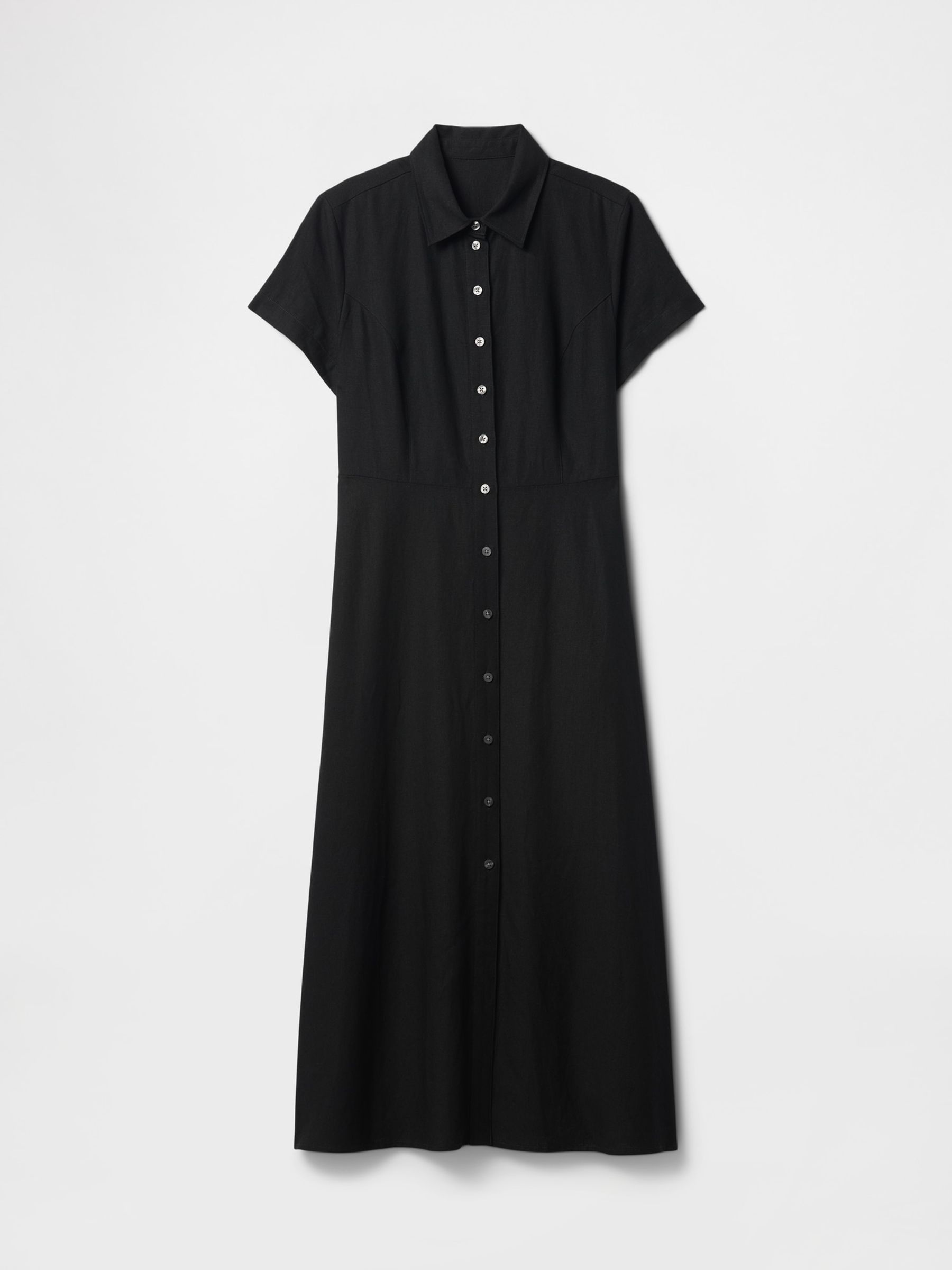 Black Heavyweight Linen-Blend Midi Shirt Dress - Image 5 of 5