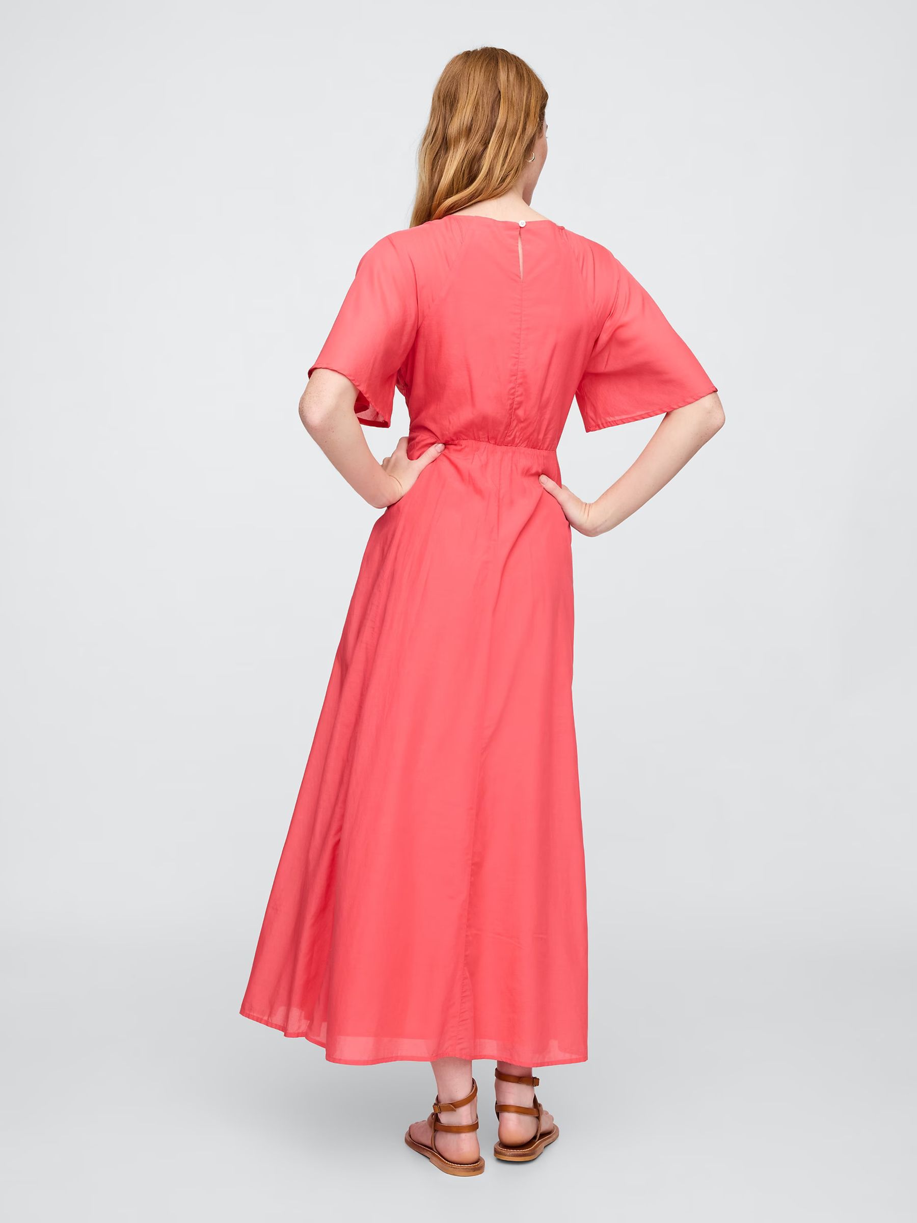 Coral Pink Voile Flutter-Sleeve Maxi Dress - Image 2 of 5