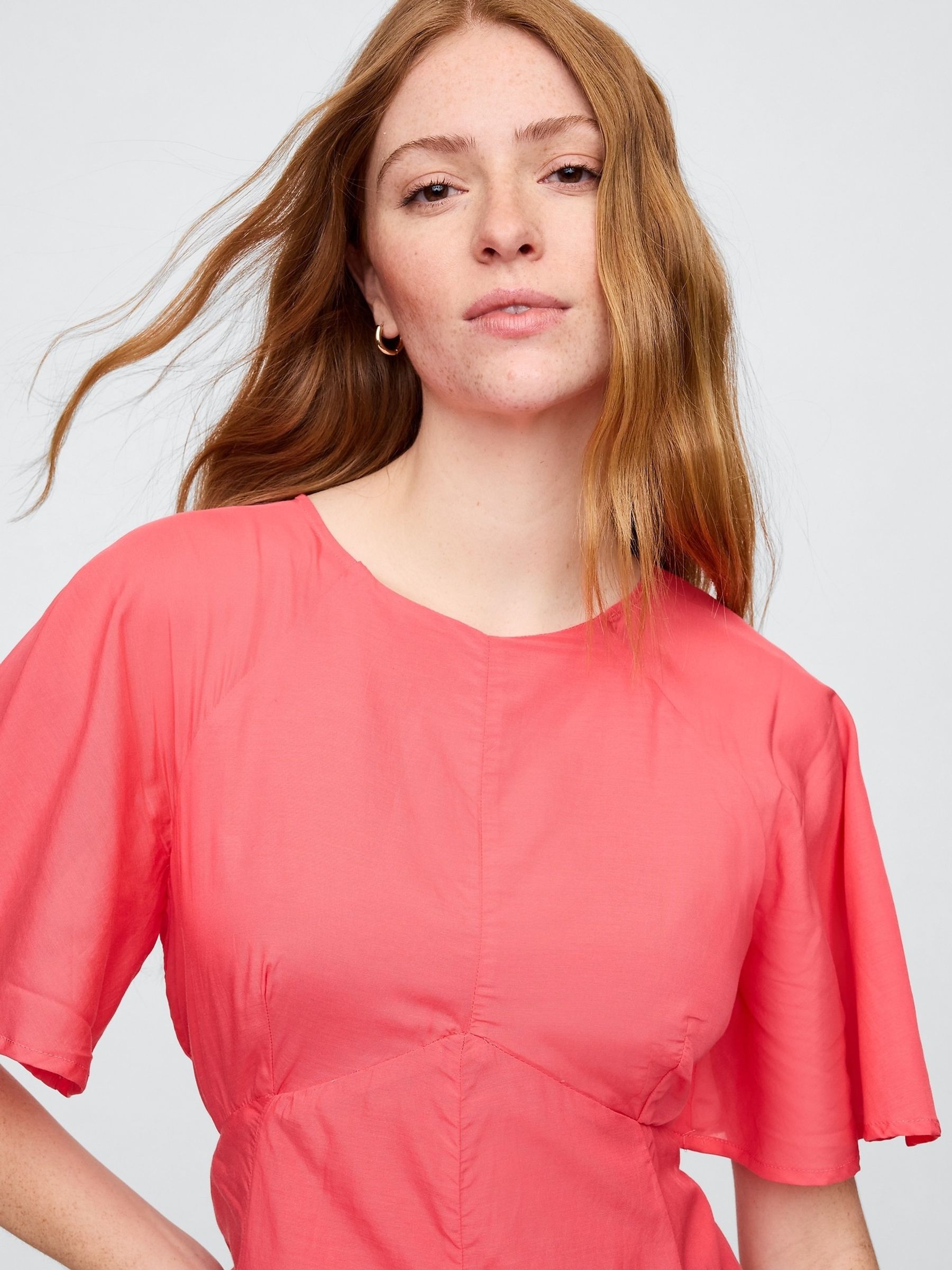 Coral Pink Voile Flutter-Sleeve Maxi Dress - Image 4 of 5