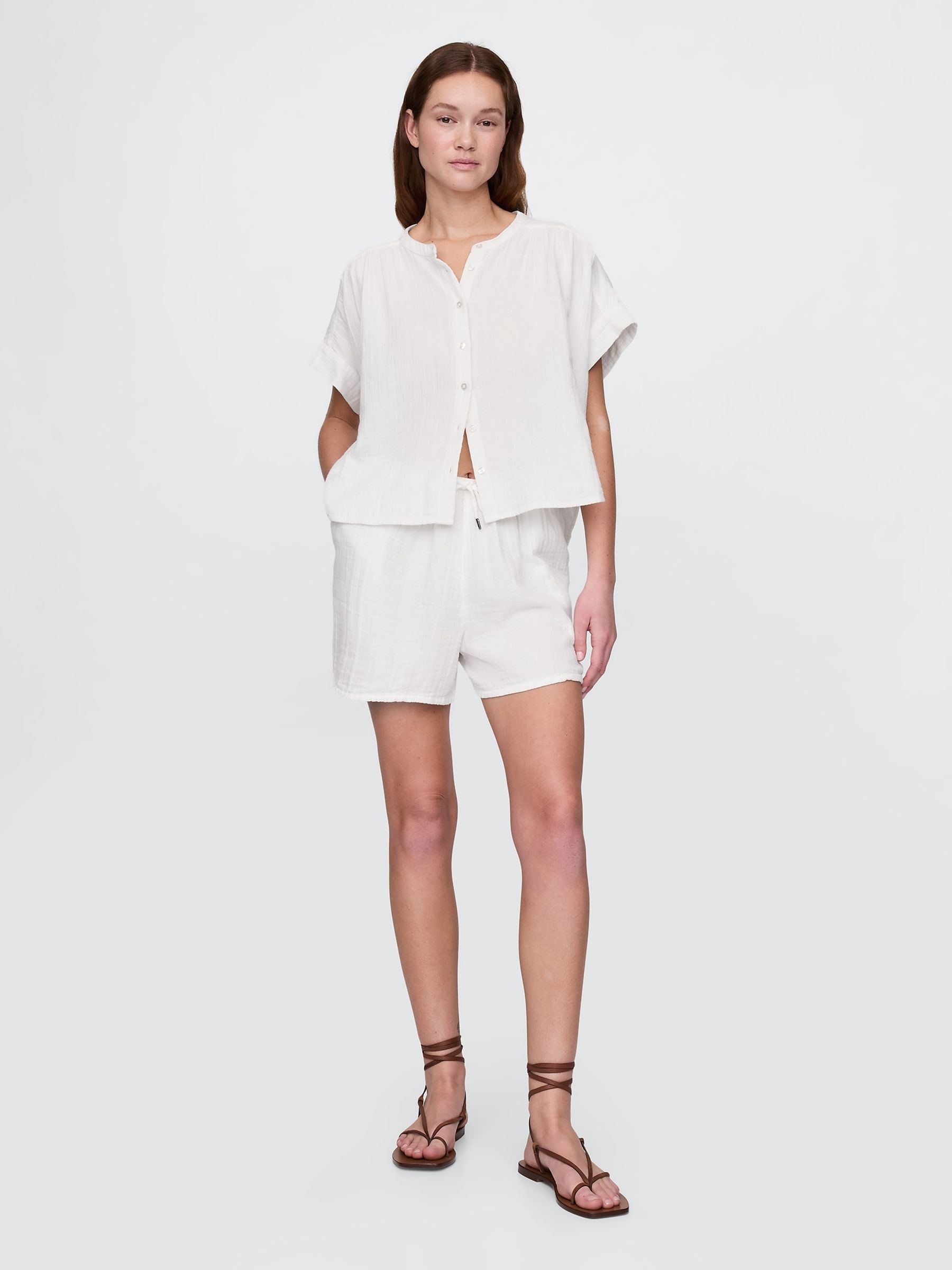 White 100% Cotton Crinkle Gauze Easy Shorts - Image 3 of 4