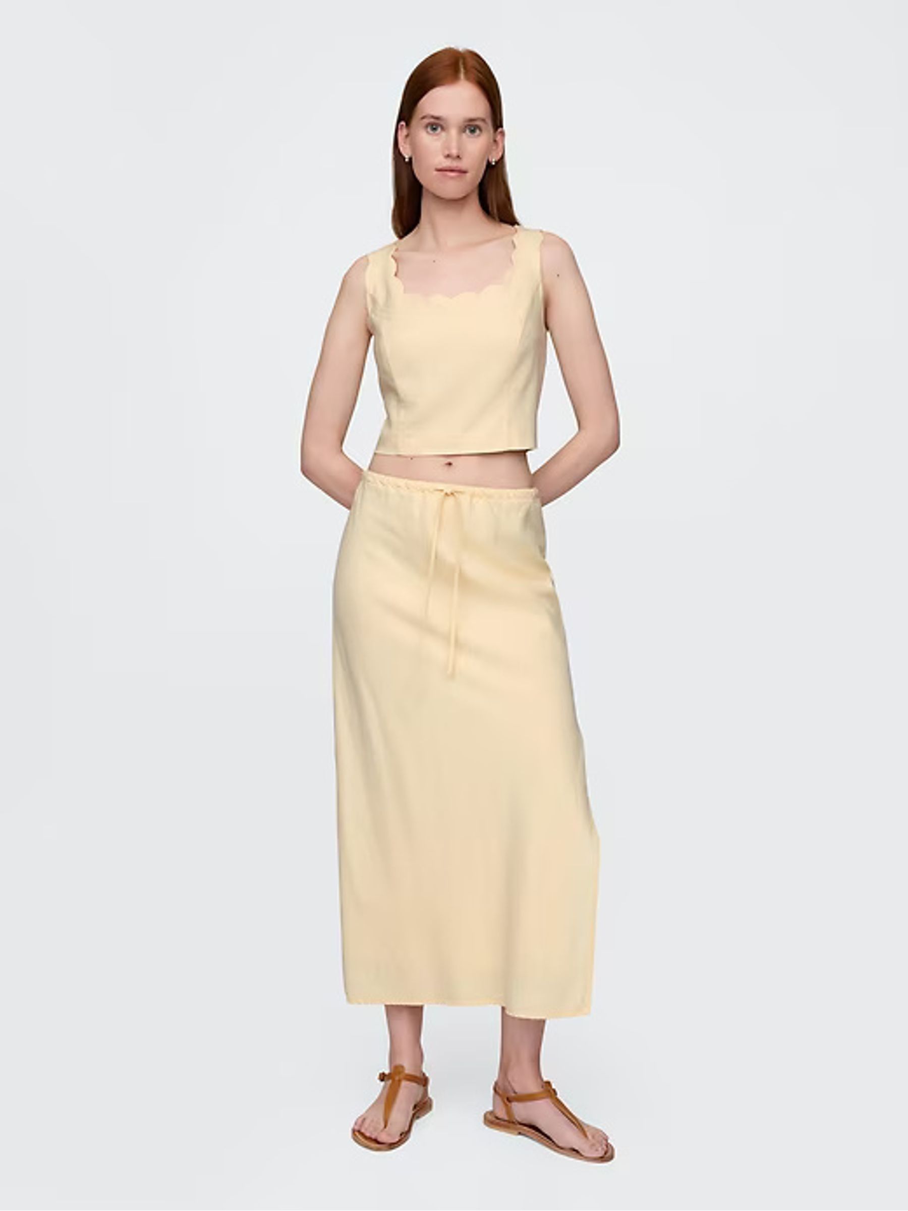 Yellow Heavyweight Linen-Blend Midi Skirt - Image 1 of 6