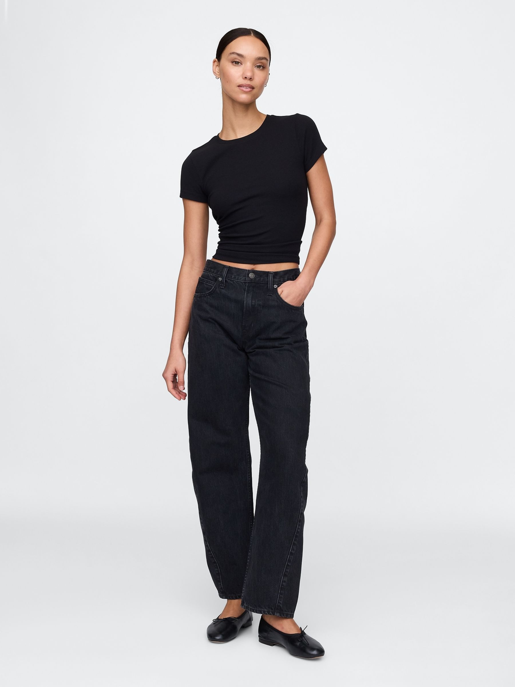 Black Modern Rib Cropped T-Shirt - Image 1 of 3