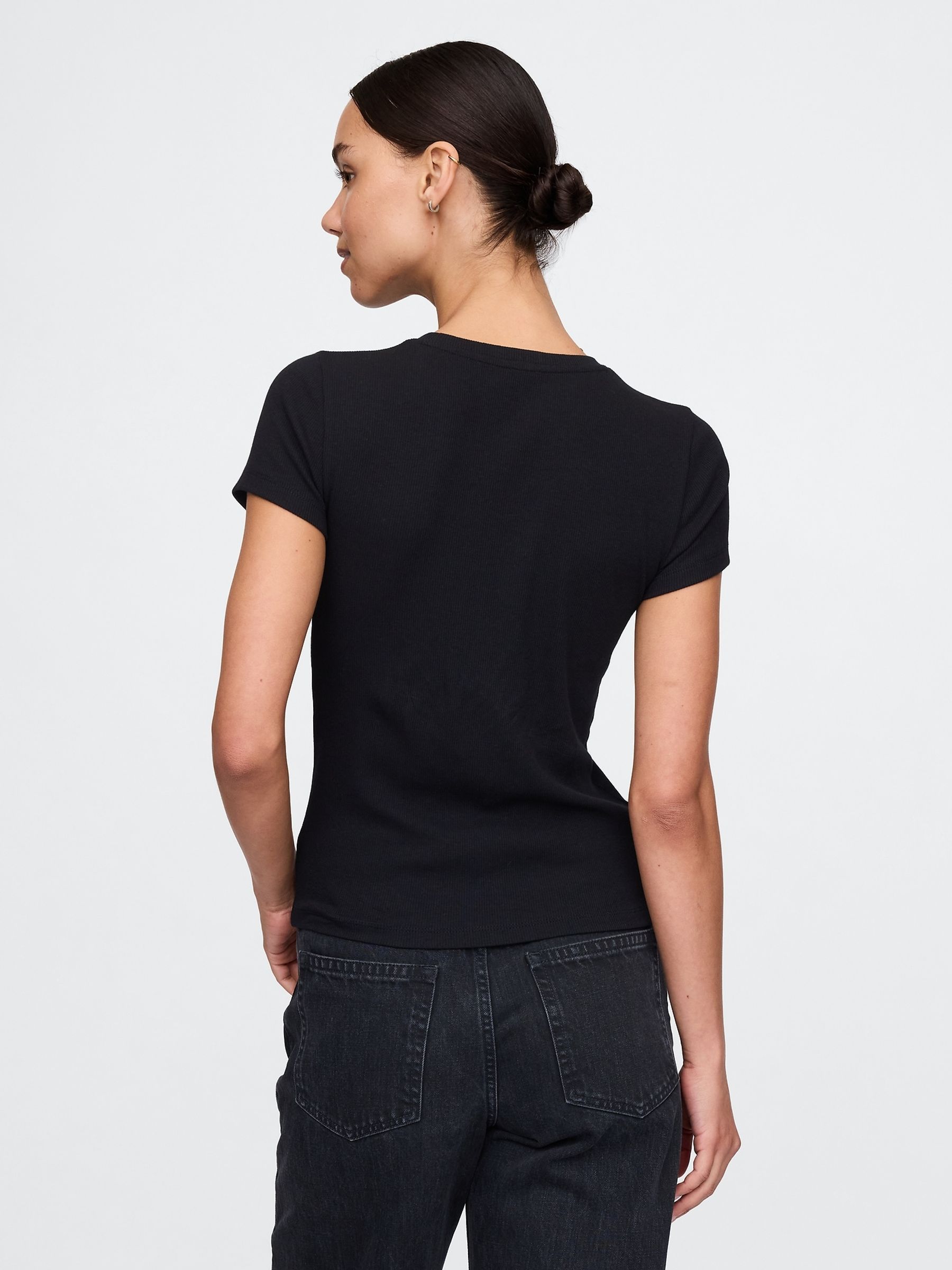 Black Modern Rib Cropped T-Shirt - Image 3 of 3