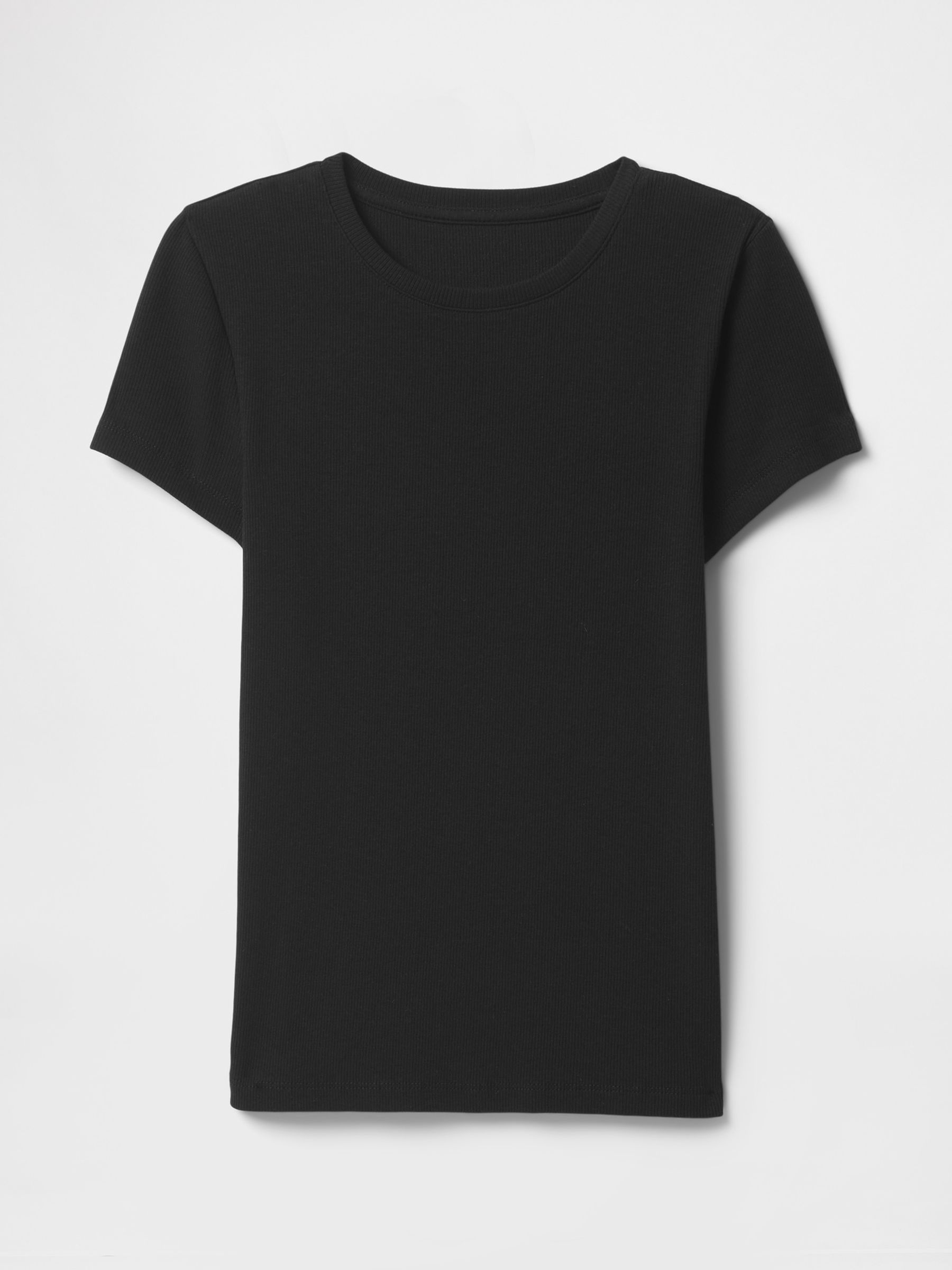 Black Modern Cotton-Modal Short Sleeve Ribbed Cropped T-Shirt - Image 5 of 5