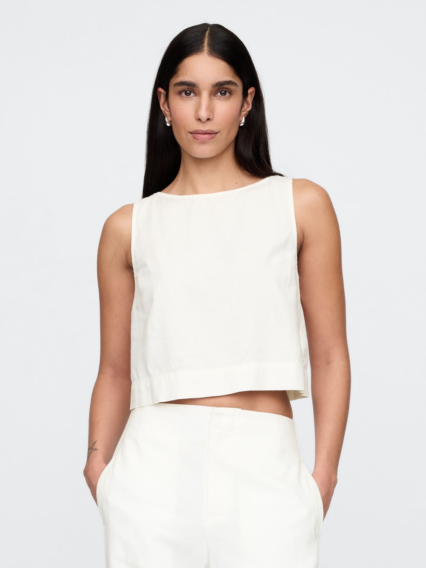 White Heavyweight Linen-Blend Shell Vest - Image 1 of 5
