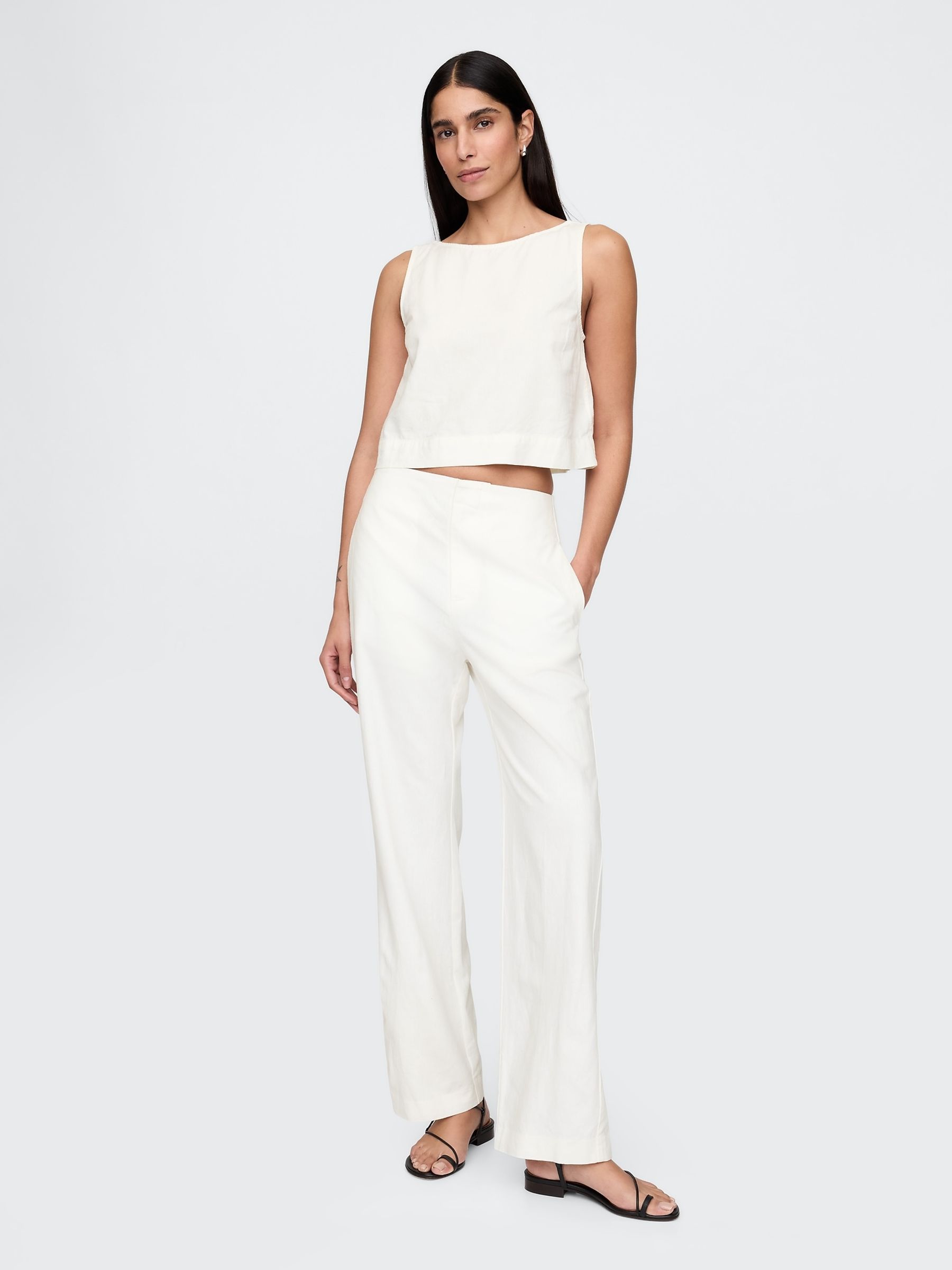 White Heavyweight Linen-Blend Shell Vest - Image 3 of 5