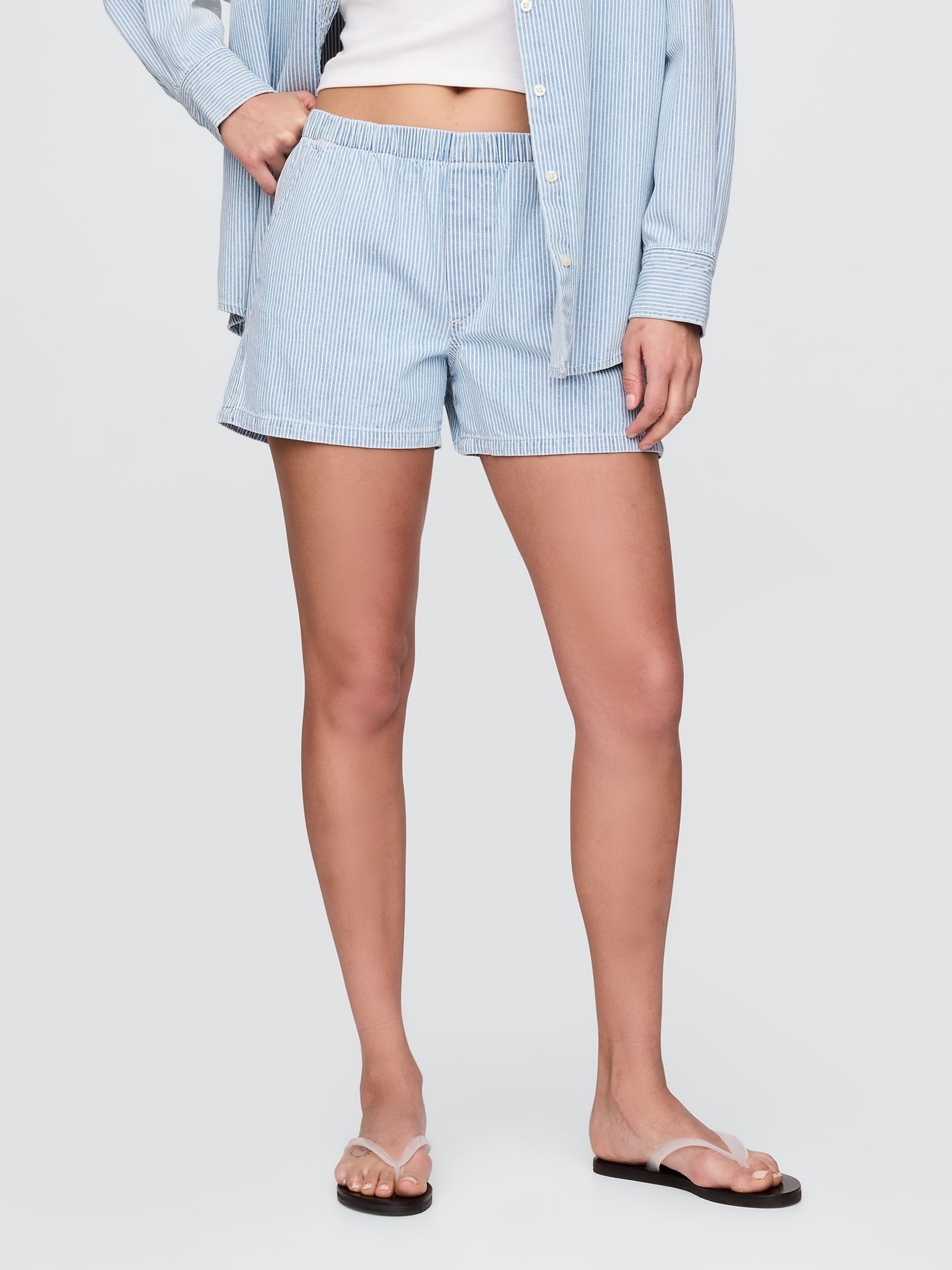 Blue UltraSoft Mid Rise Easy Denim Shorts - Image 1 of 5