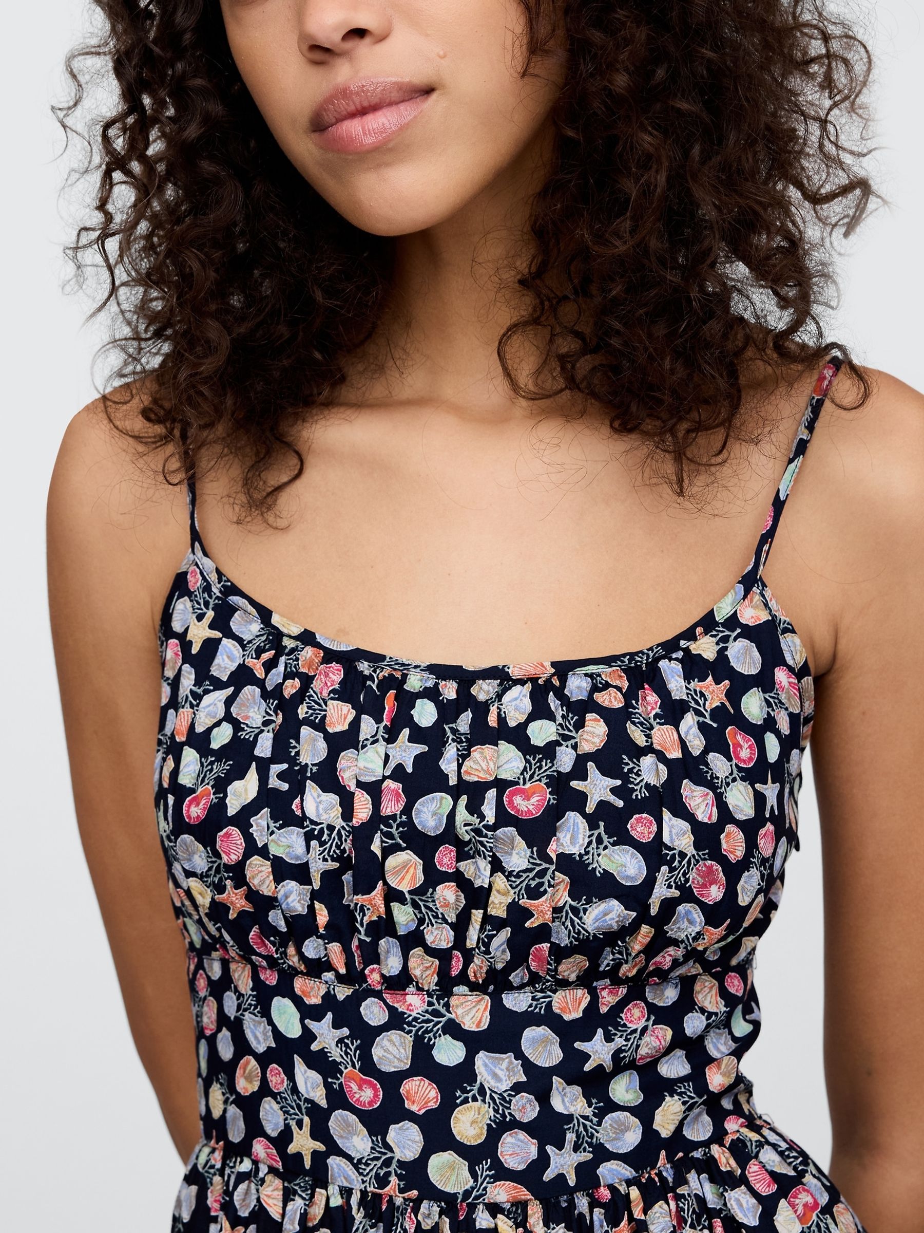 Black Sea Shell Print Tie-Strap Cami Midi Summer Dress - Image 5 of 5