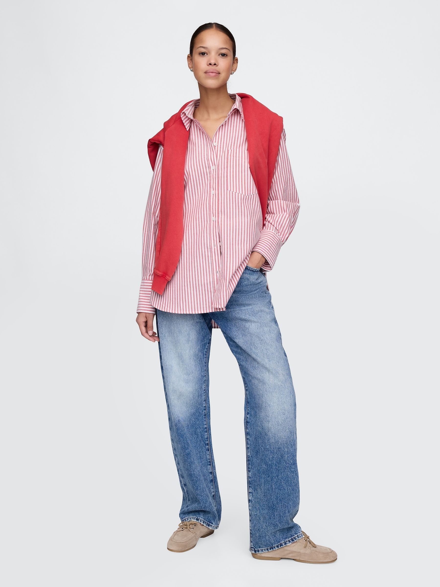 Red Stripe Organic Cotton Oversized Shirt - Image 3 of 5