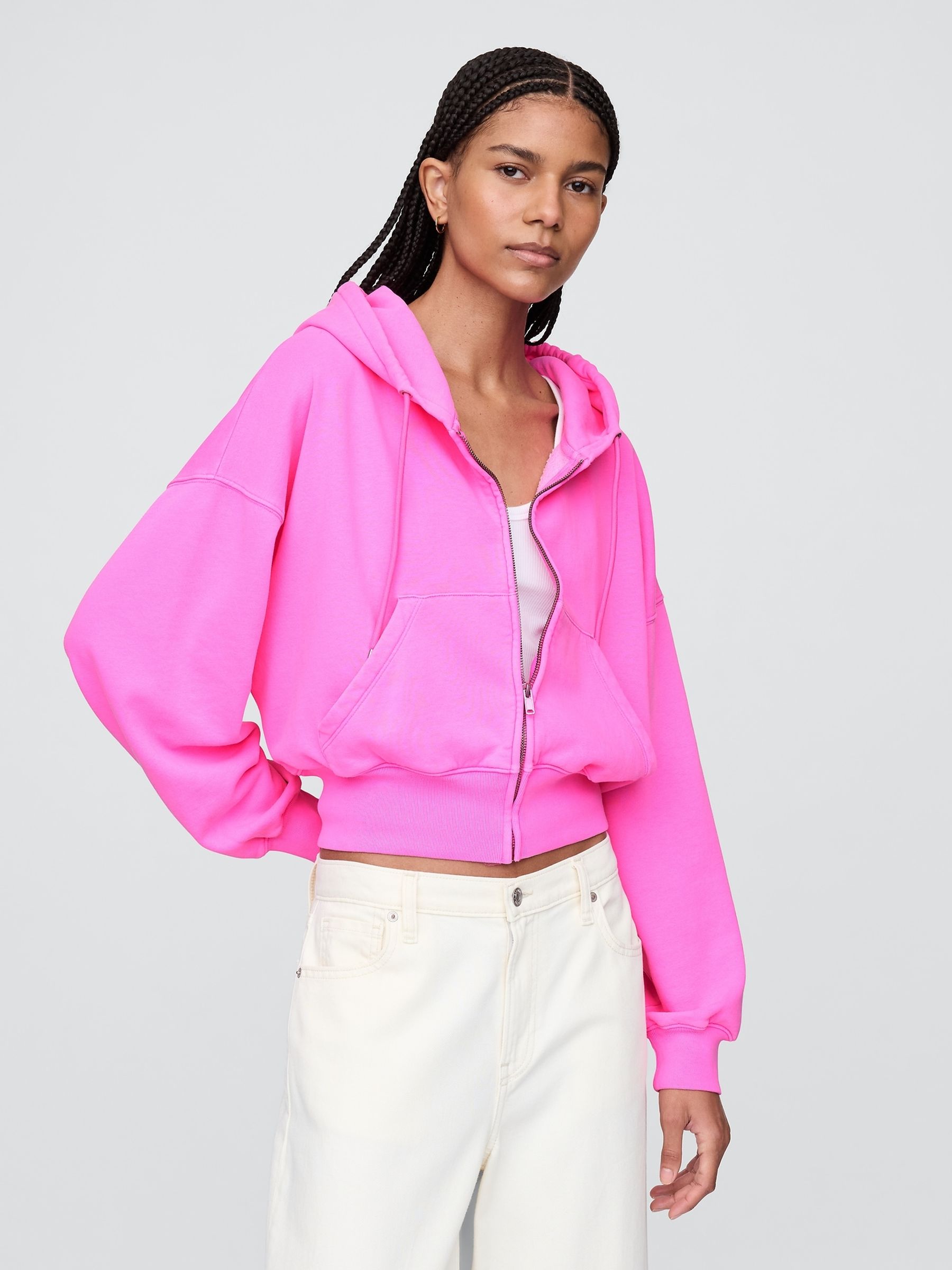 Pink Vintage Soft Full-Zip Wedge Hoodie - Image 1 of 4