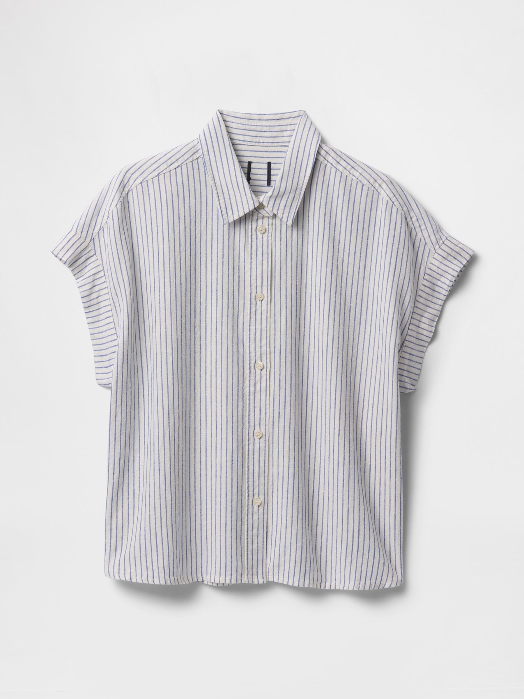 Blue Stripe Linen-Blend Cropped Shirt - Image 4 of 5