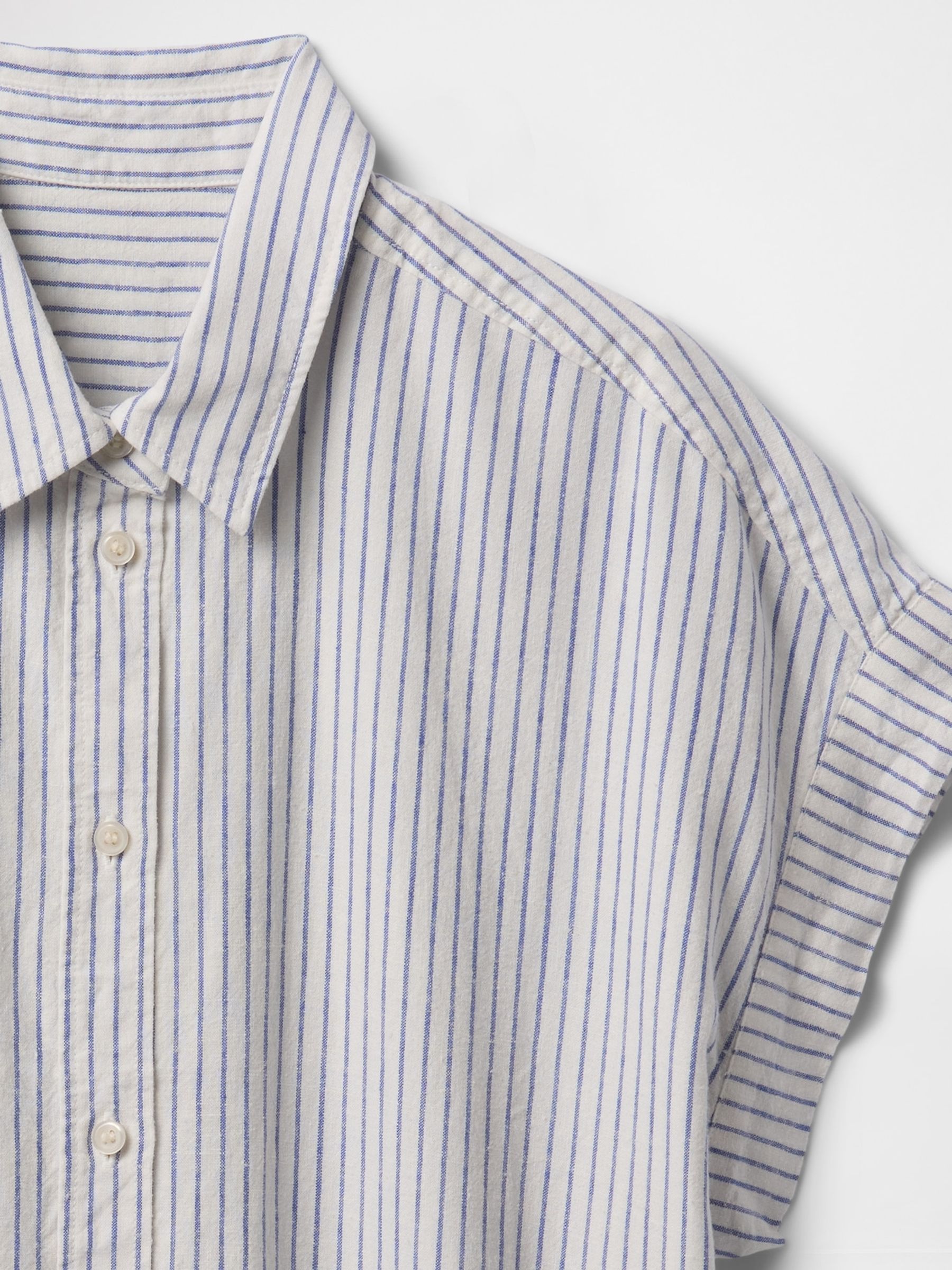Blue Stripe Linen-Blend Cropped Shirt - Image 5 of 5