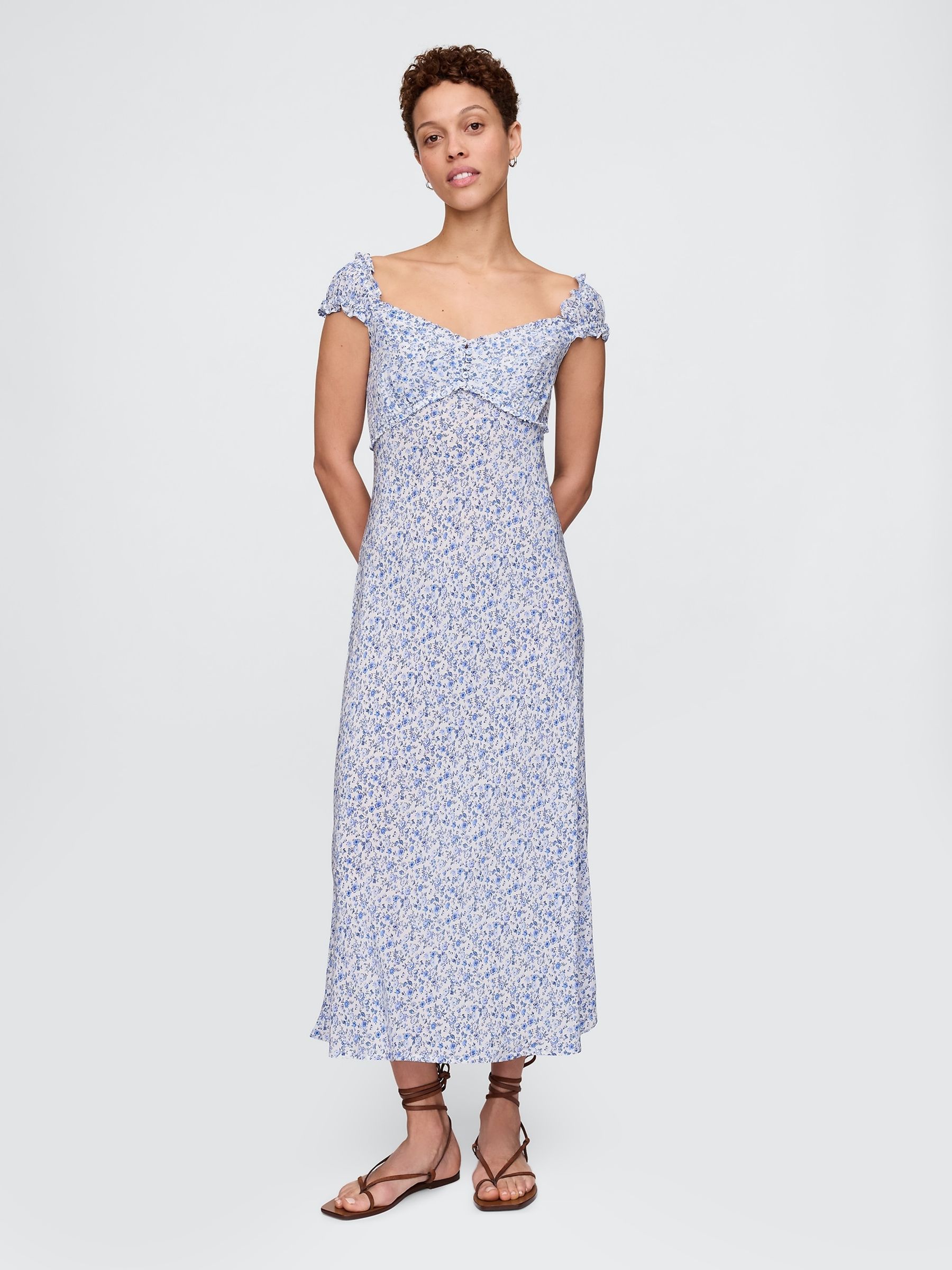 Blue Sweetheart Crepe Midi Dress - Image 1 of 5